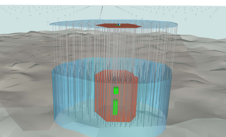 Schematic drawing of the IceCube-Gen2 facility