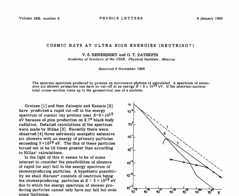 A scan of Berezinsky and Zatsepin's 1969 paper.