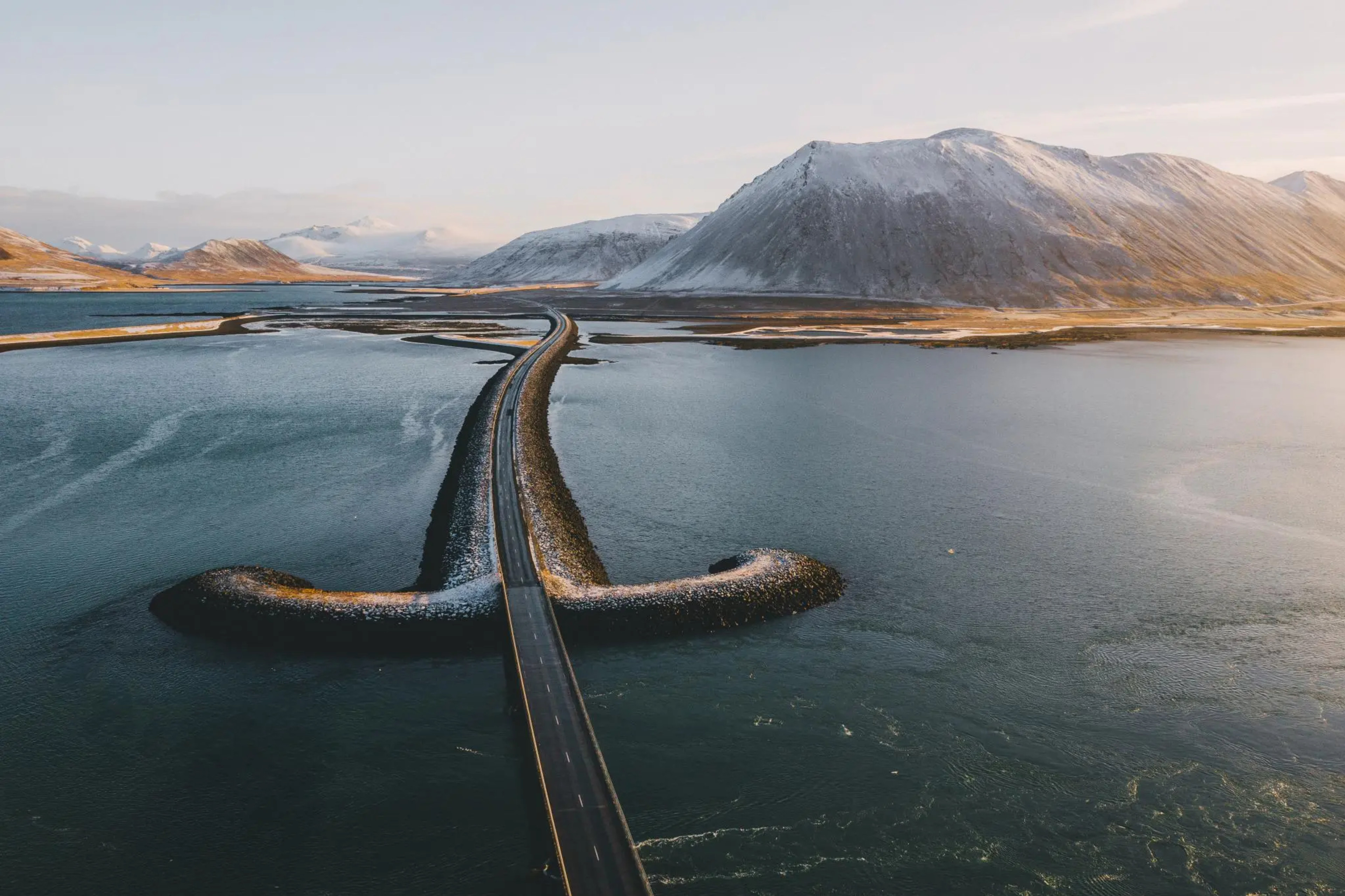 Ariel view of a causeway in Iceland