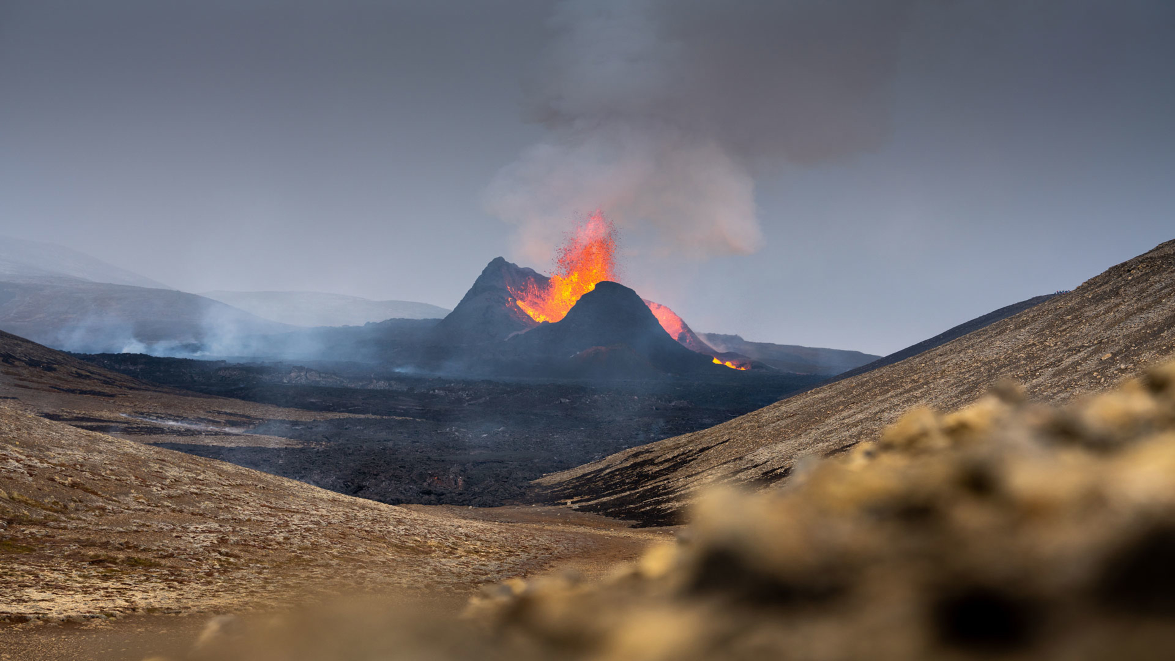 Fagradalsfjall volcano erupting from a distance