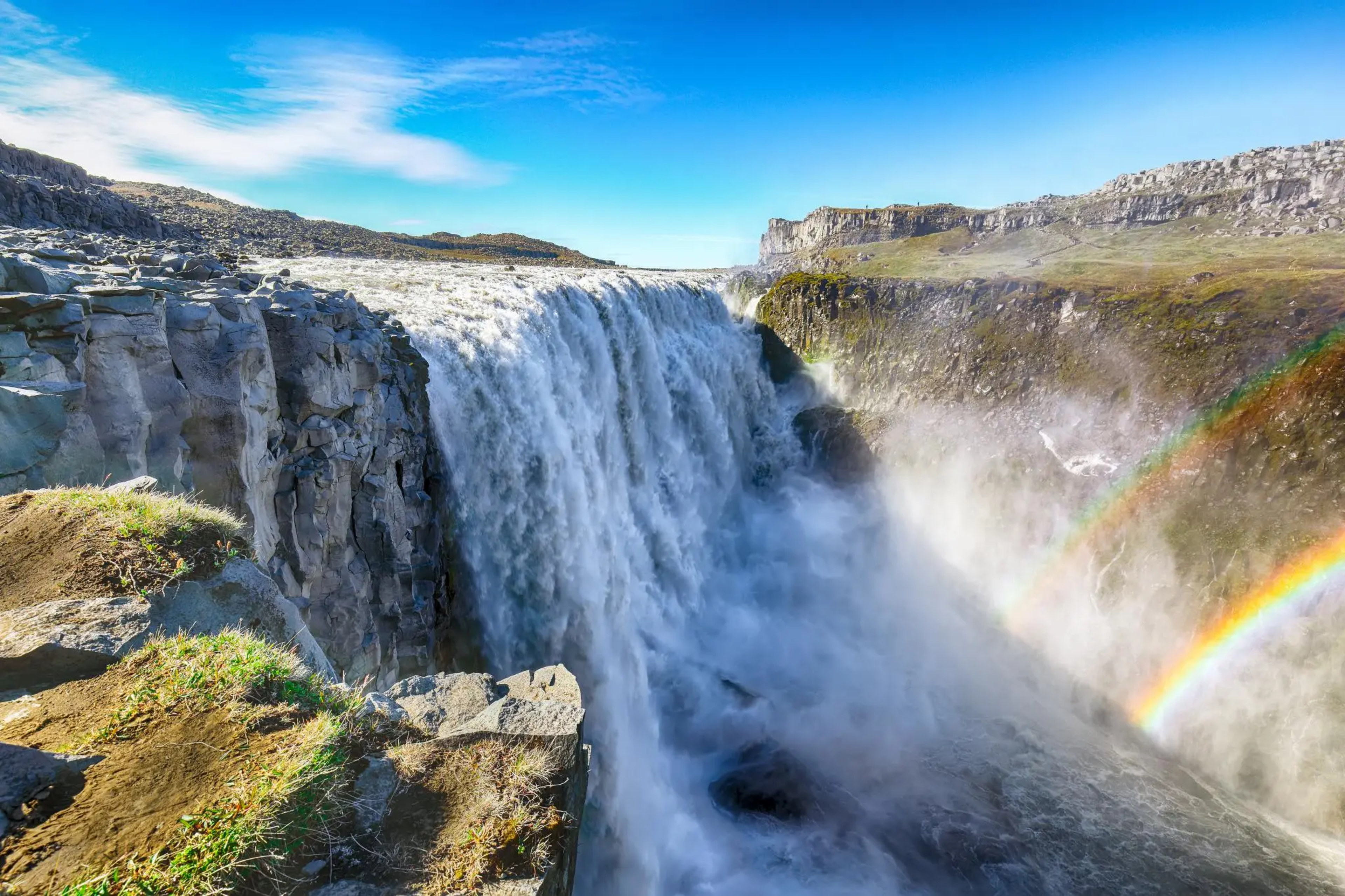 Dettifoss waterfall and a rainbow, Iceland