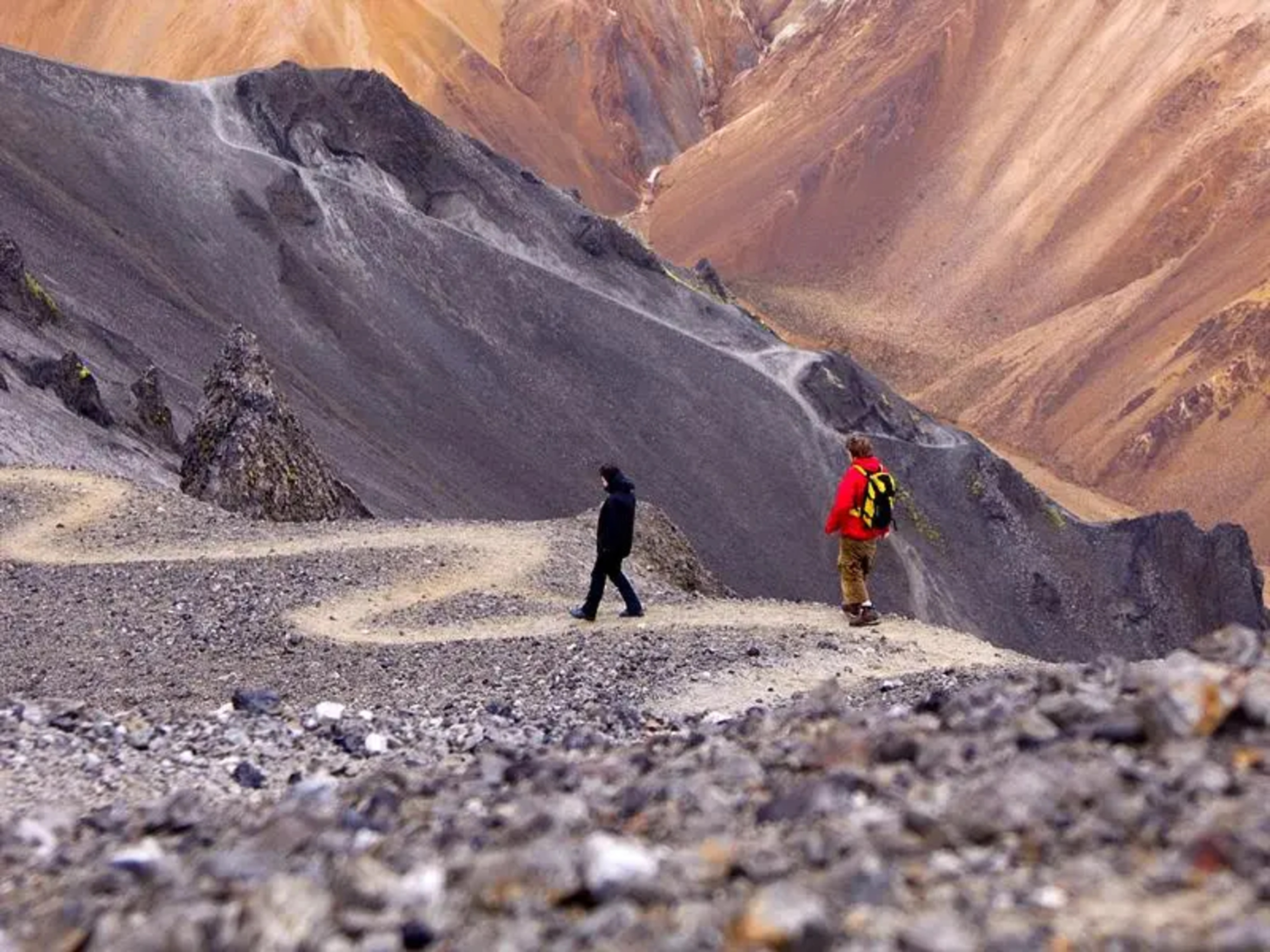 Visitors hiking at Landmannalaugar in the Iceland highlands