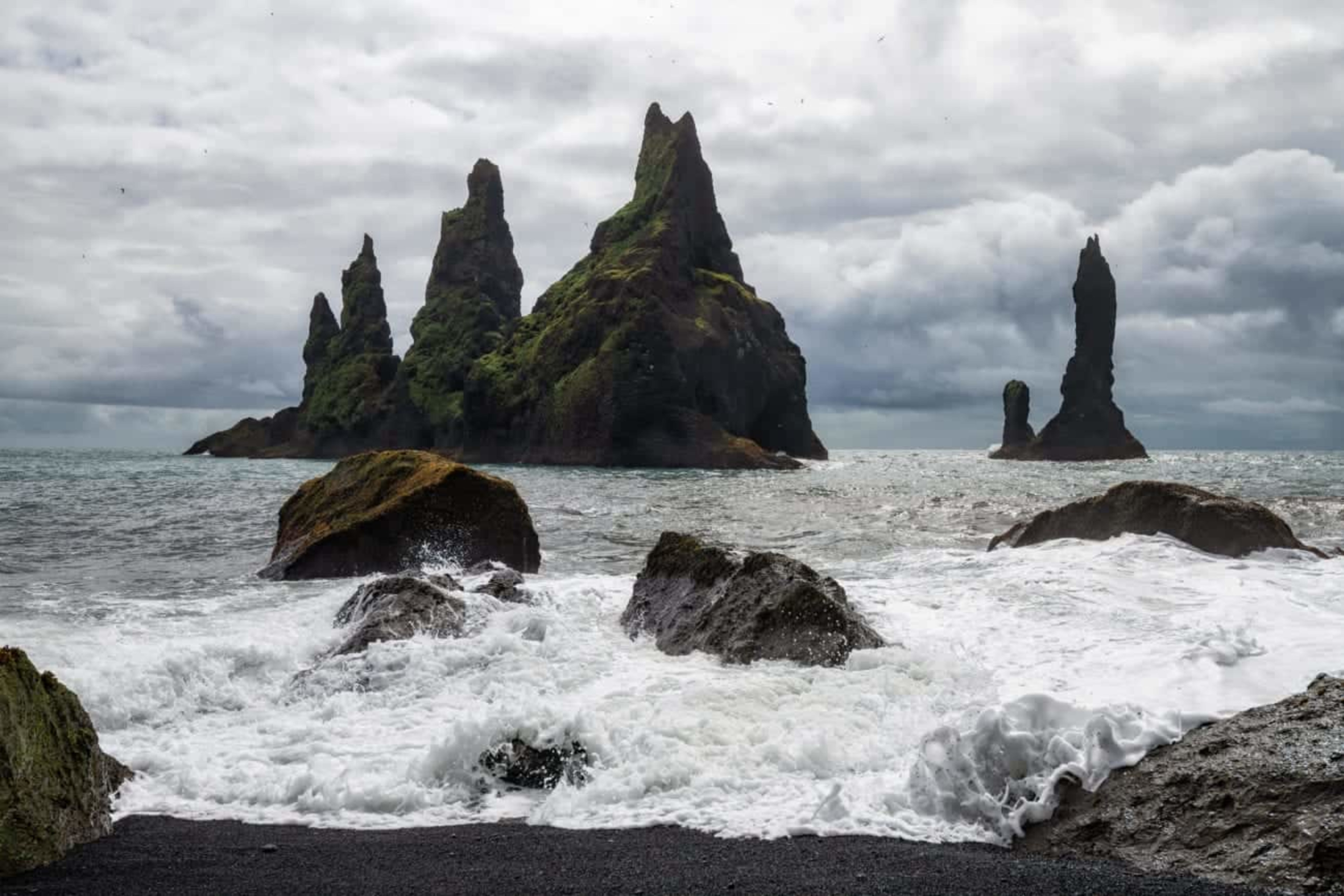Reynisdrangar rock formations in Iceland at Winter