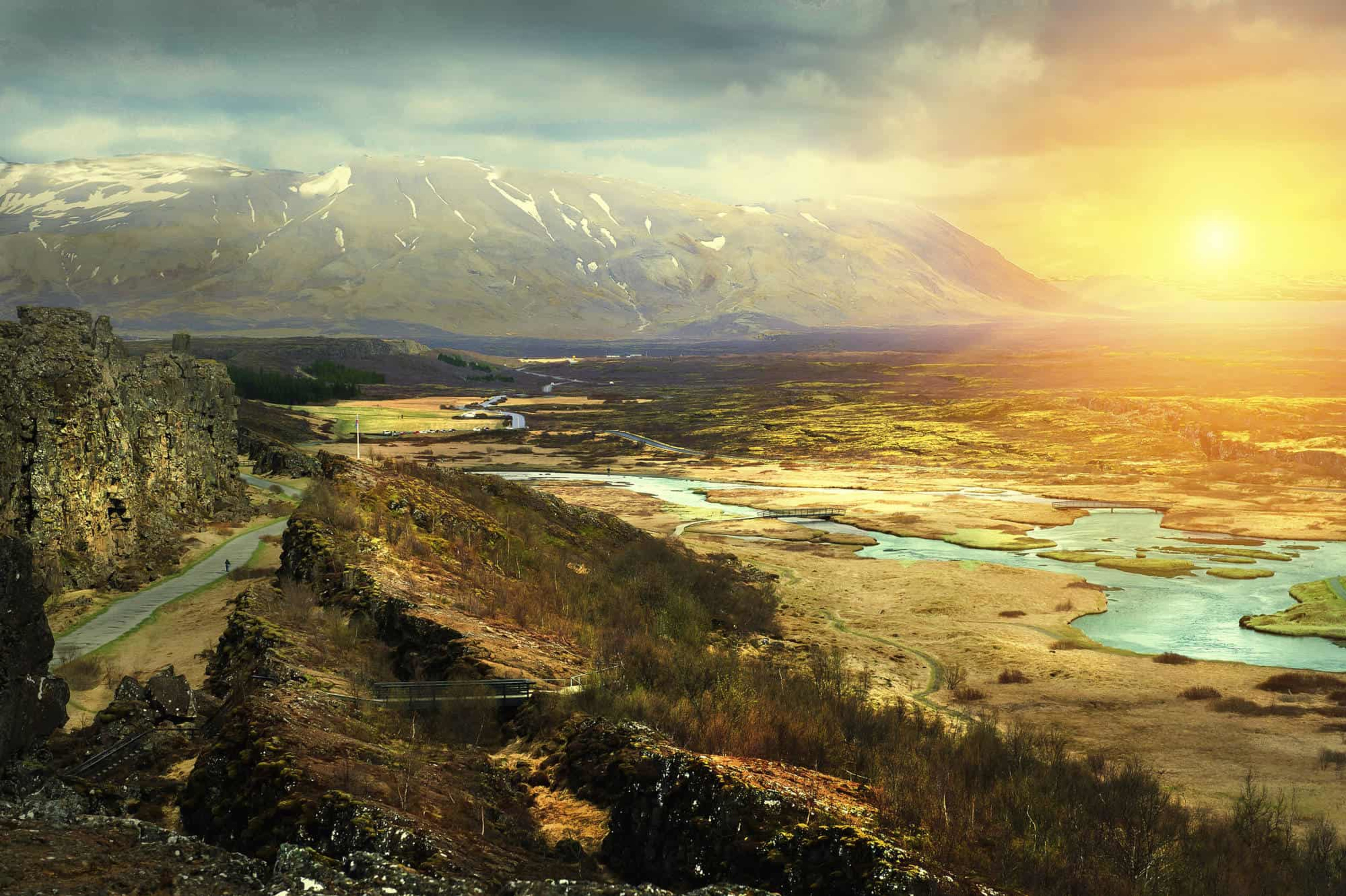 Ariel view of Golden Circle route, Iceland