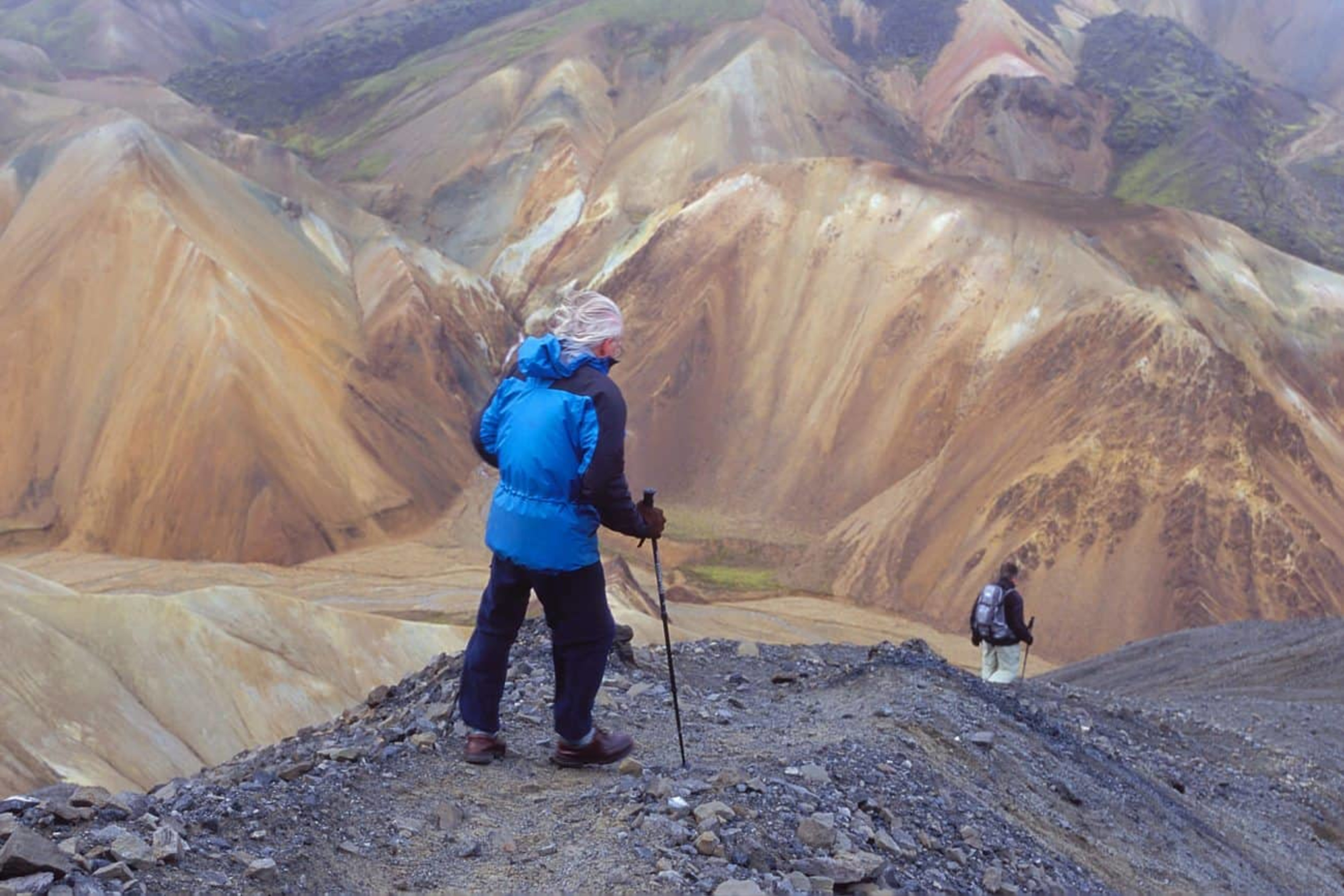 Men hiking in Landmannalaugar