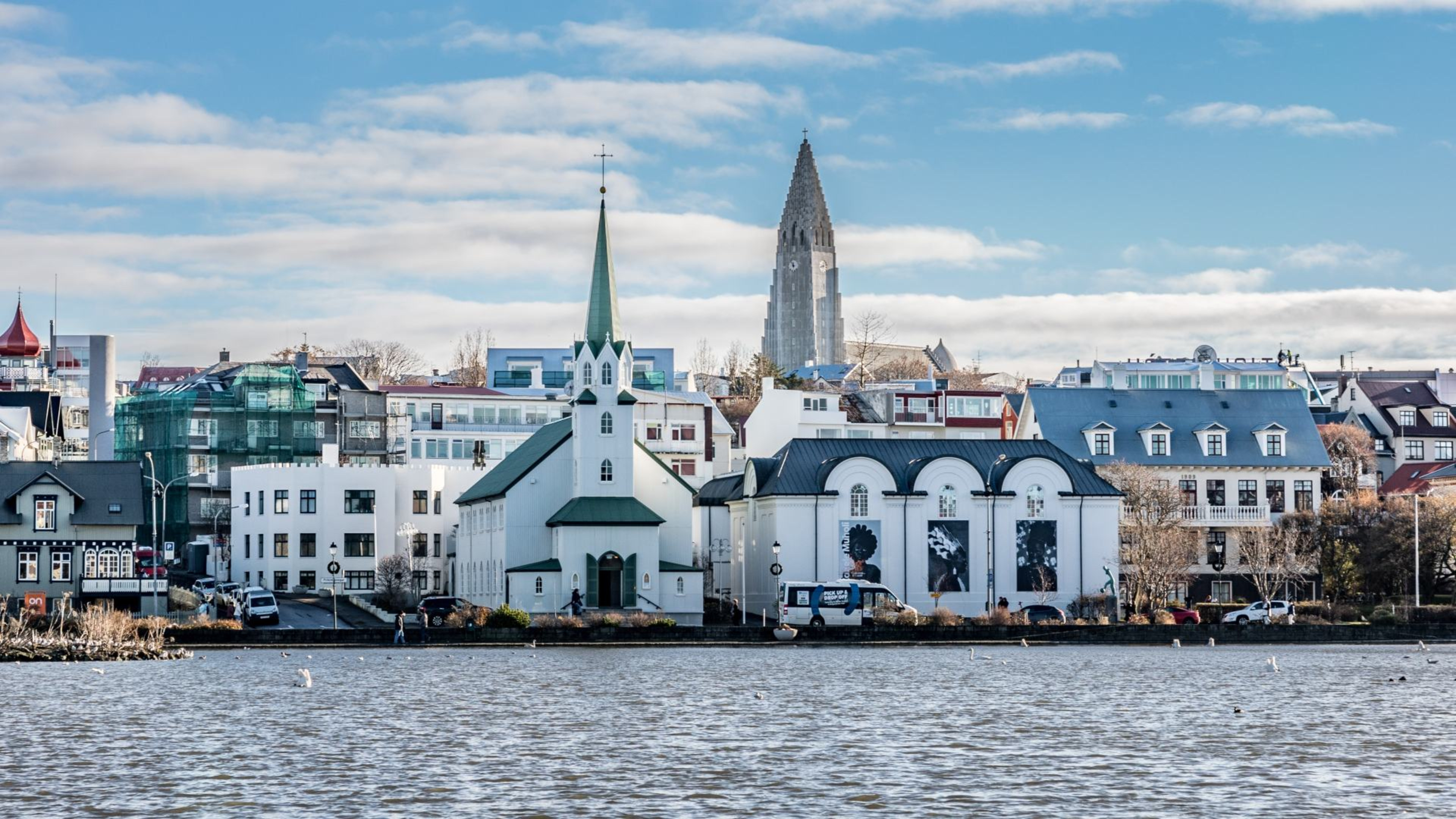 The Tjörnin pond in Reykjavík in summer
