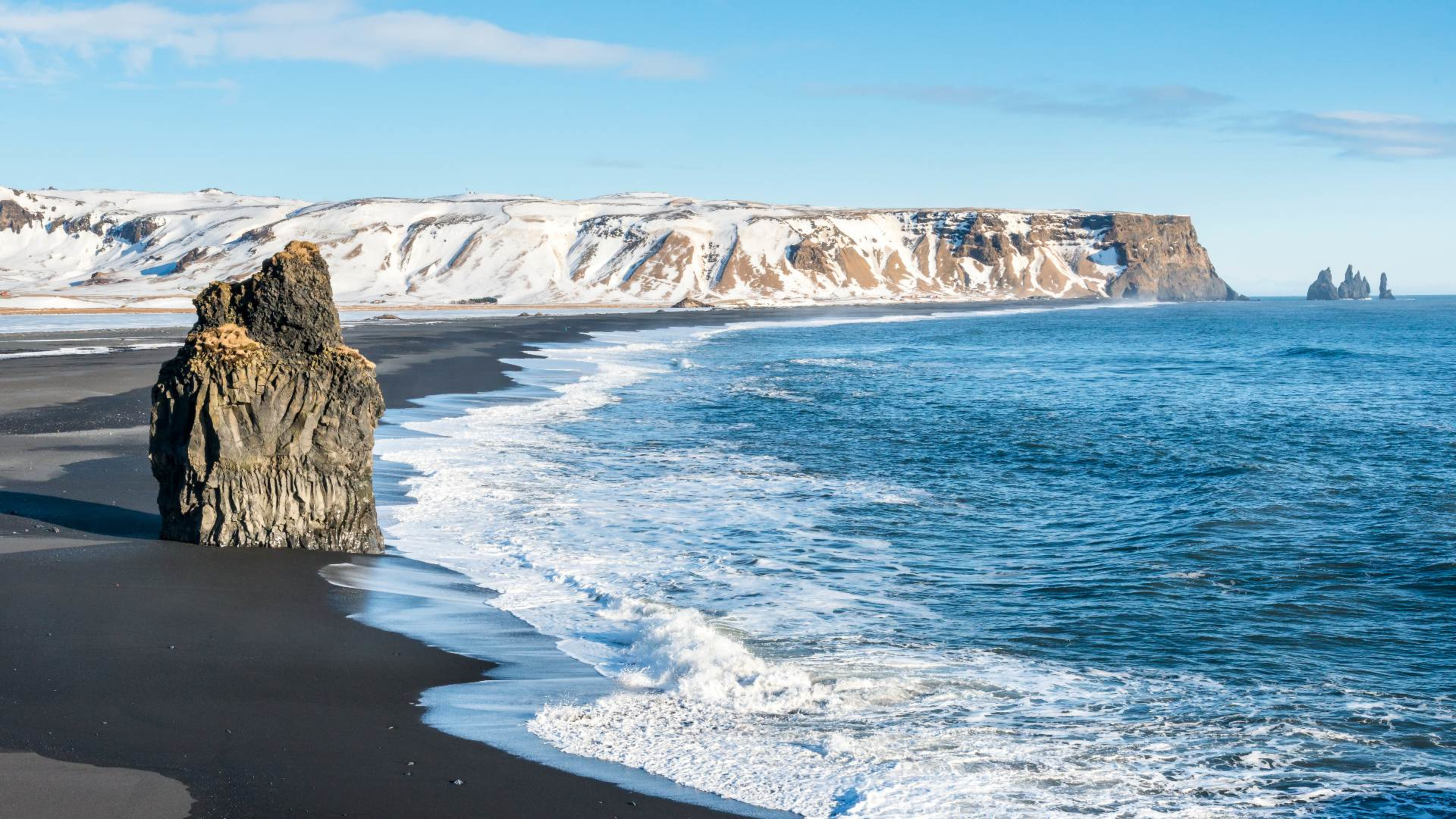 Reynisfjara black sand beach in wintertime