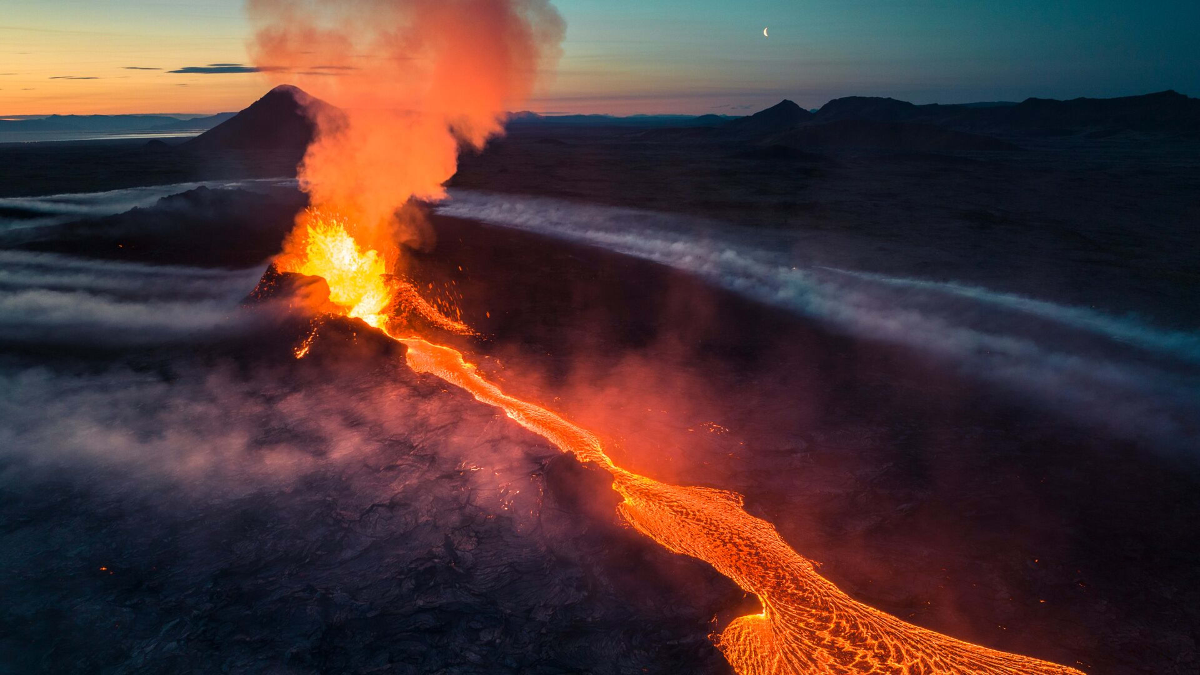 Aerial view of the 2023 volcano eruption near Litli-Hrútur.