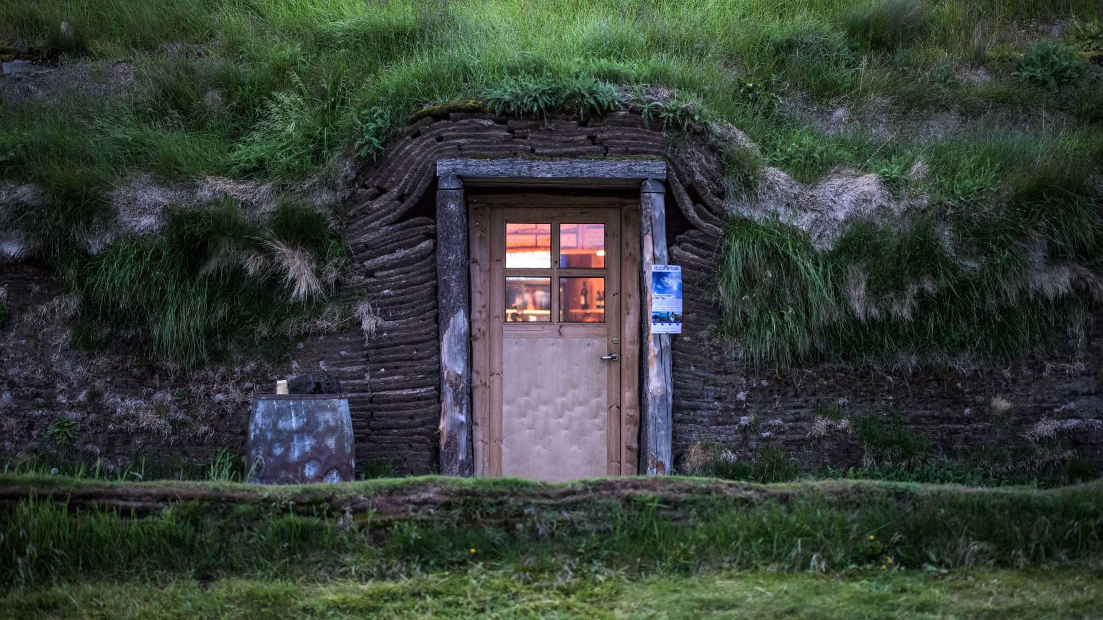 The front door to a traditional Icelandic turf house