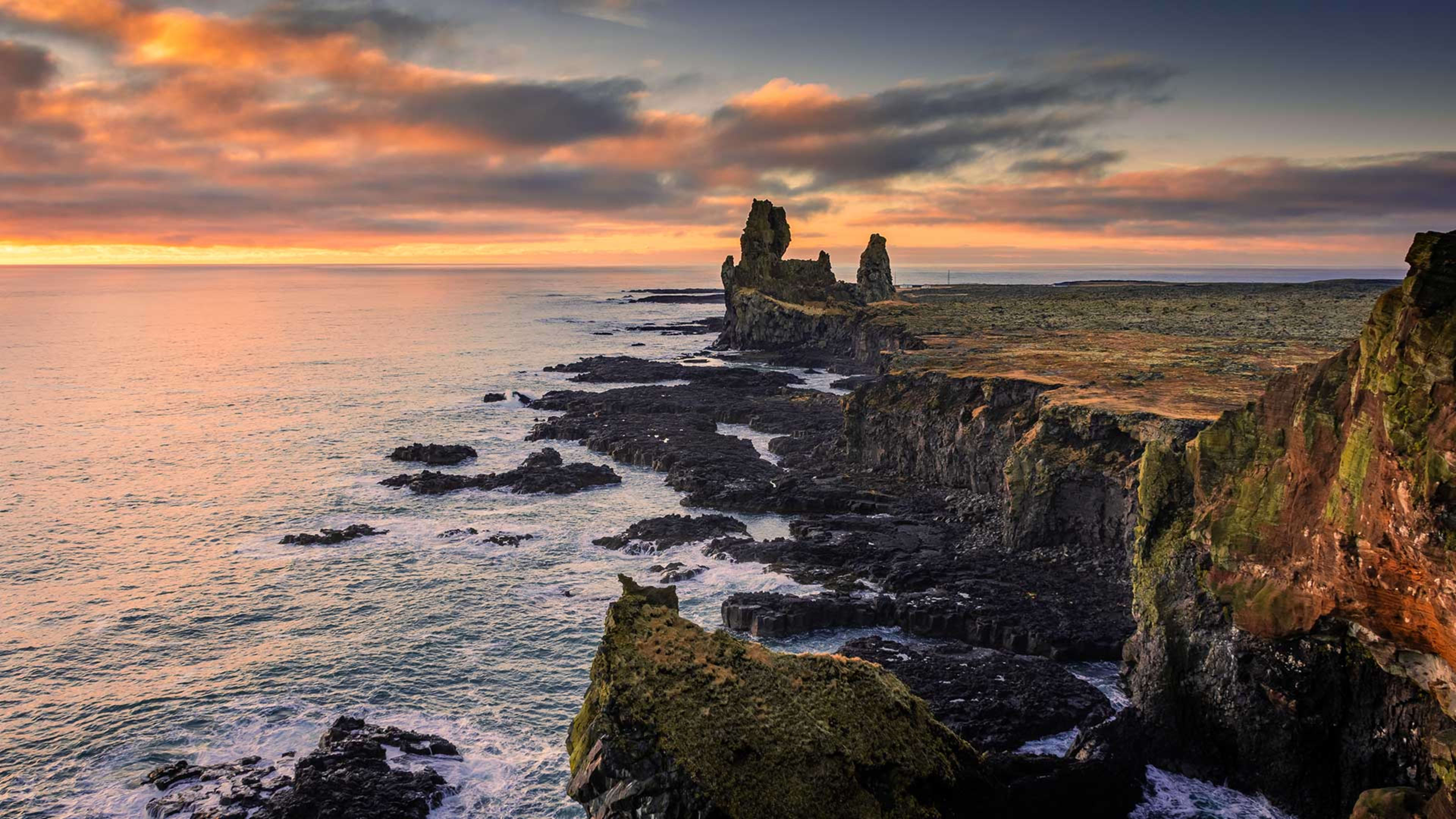 Lóndrangar cliffs at sunset