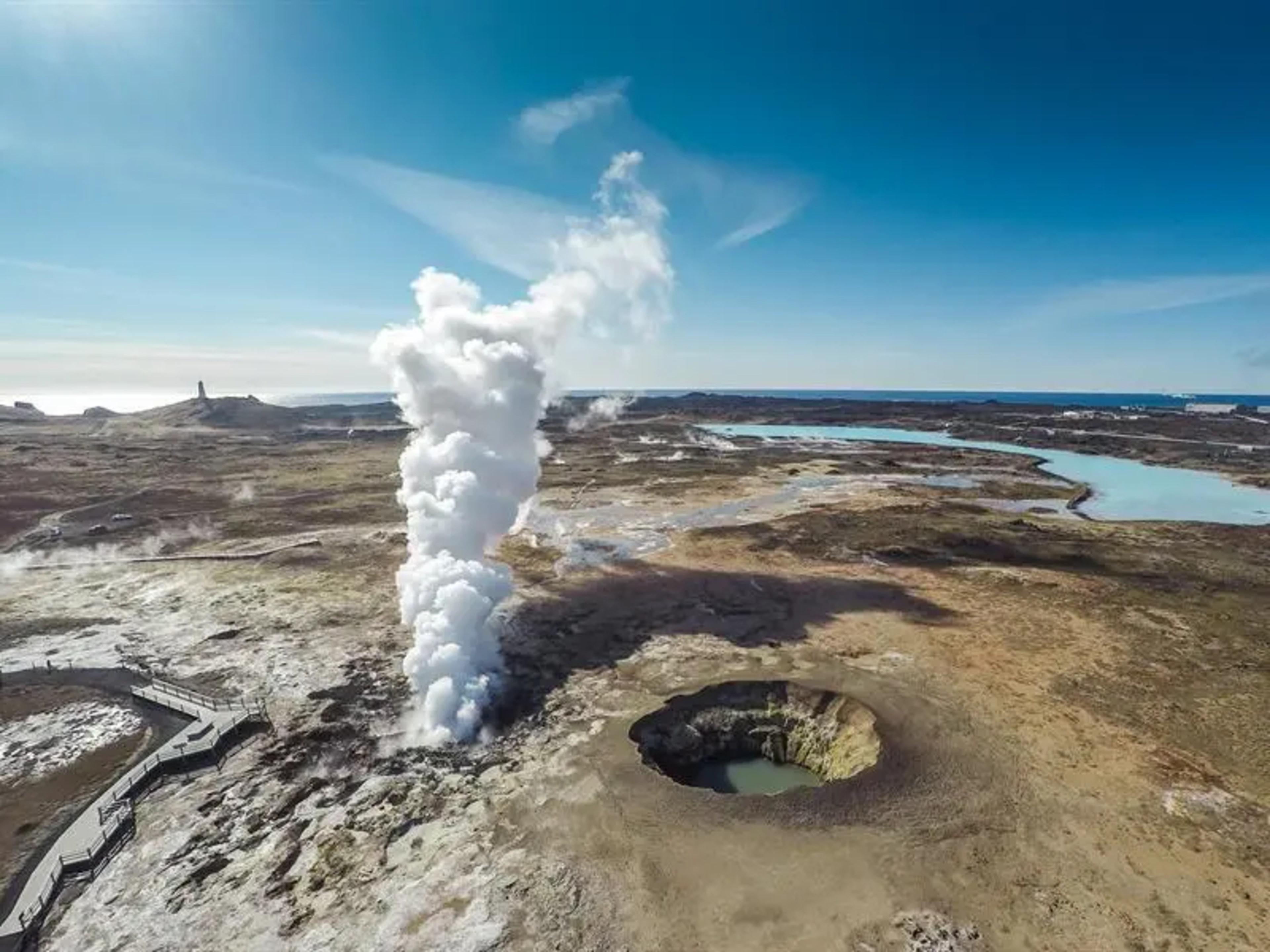 Steam rising from a geothermal zone in the Reykjanes peninsula