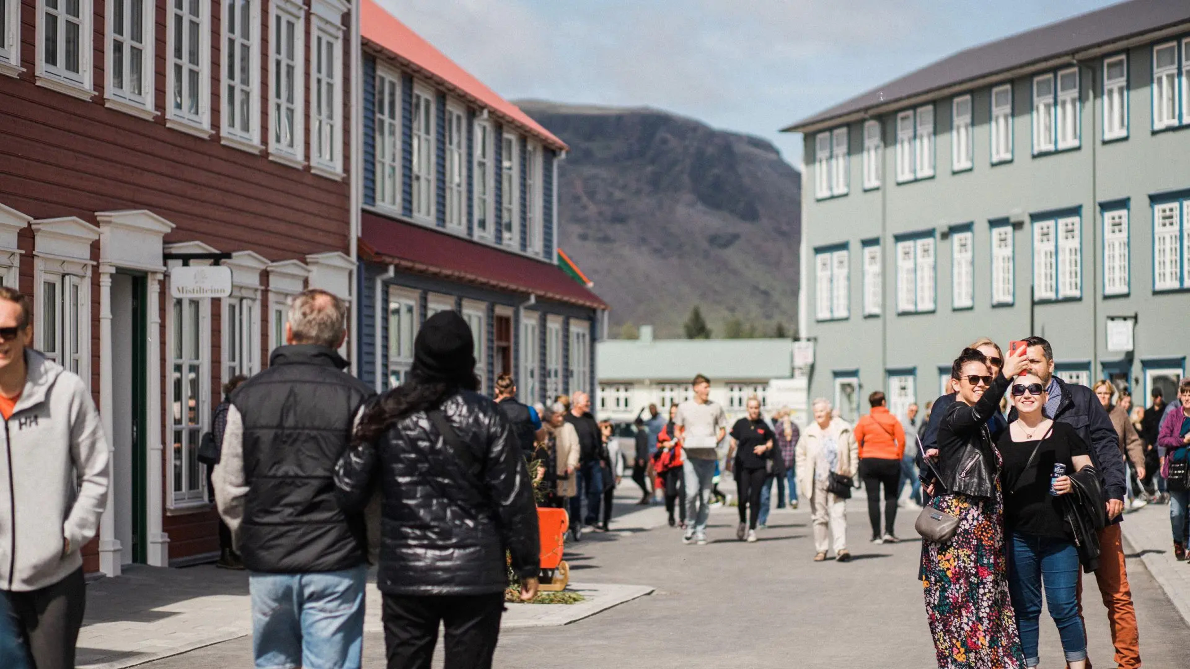 People walking on the streets of Selfoss