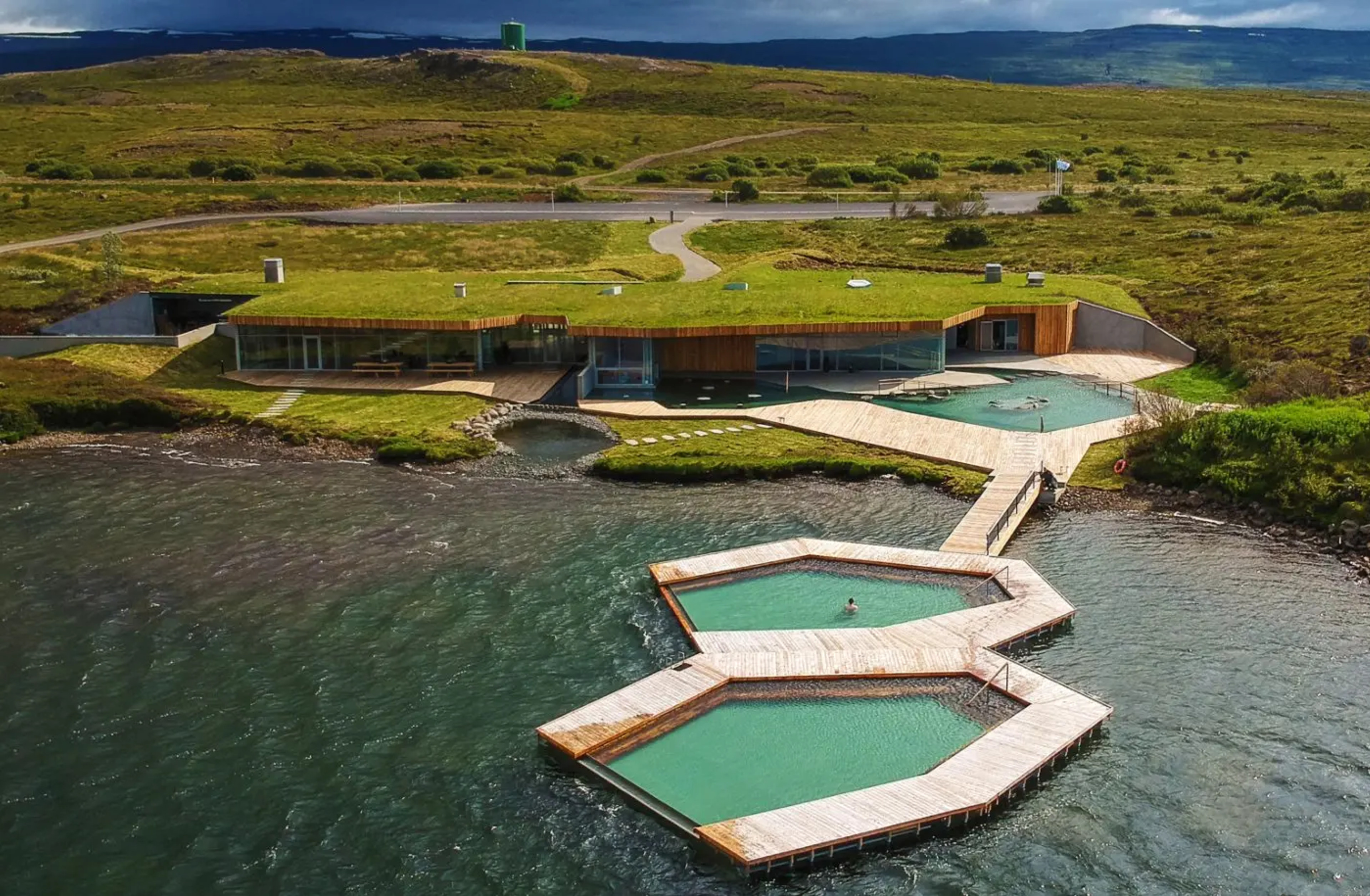 View of Vok Baths on the lake from above