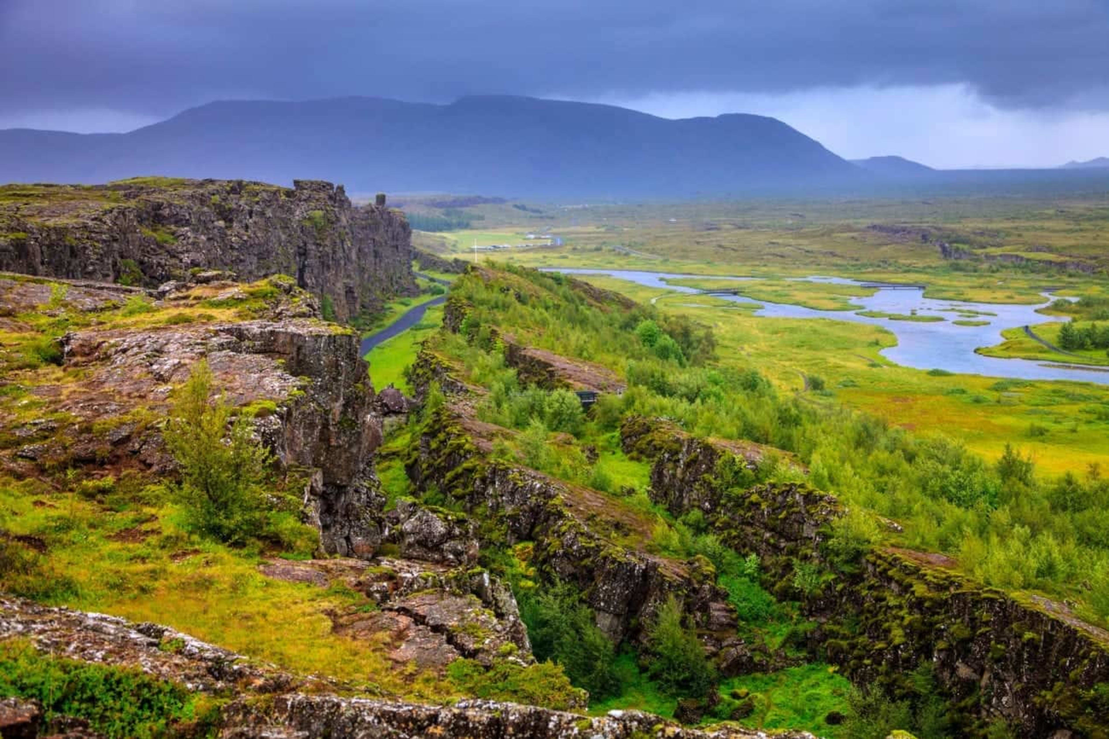 Aerial view of the Almannagjá valley in Thingvellir National Park