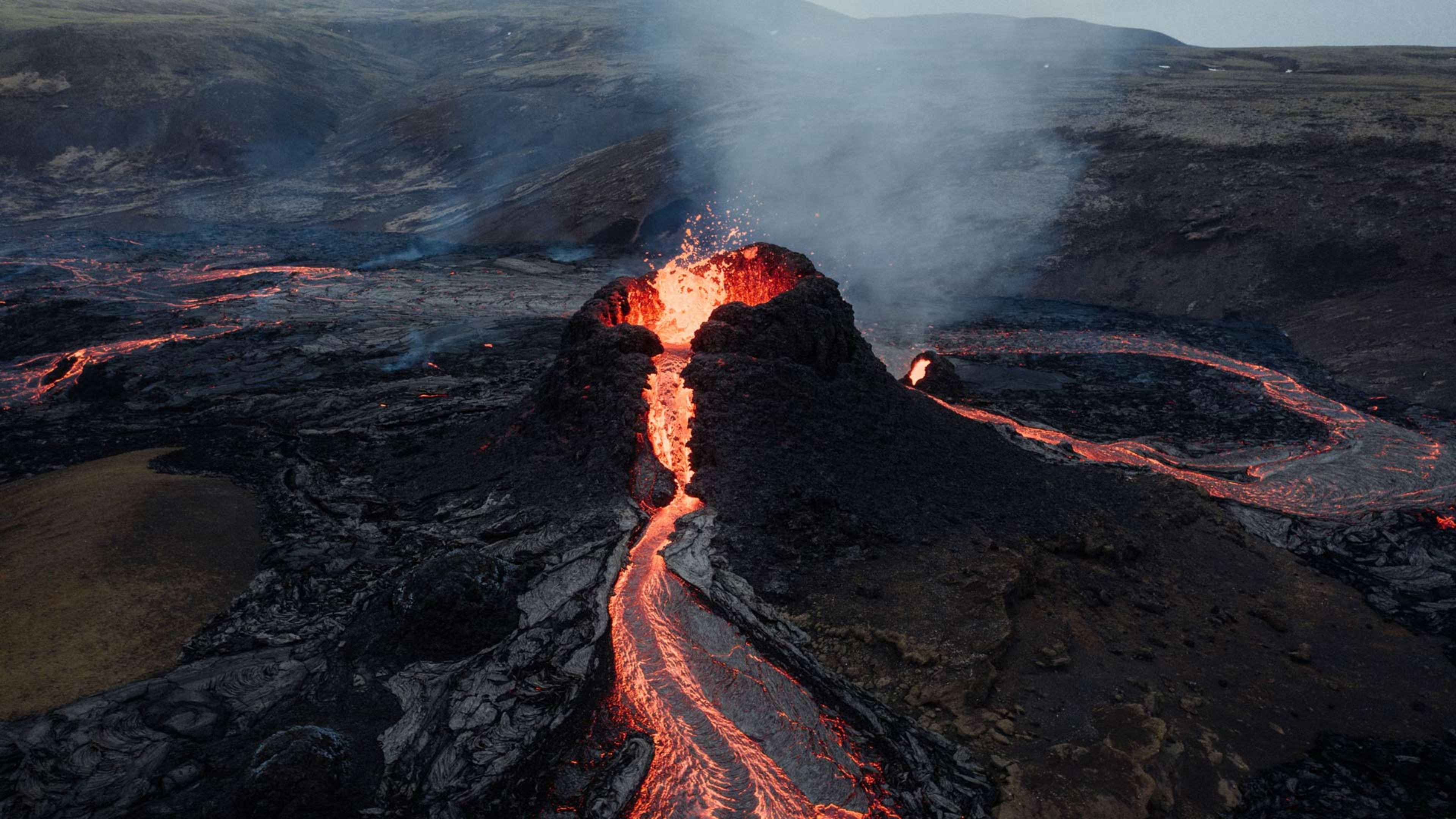 The Fagradalsfjall volcano erupting in Iceland