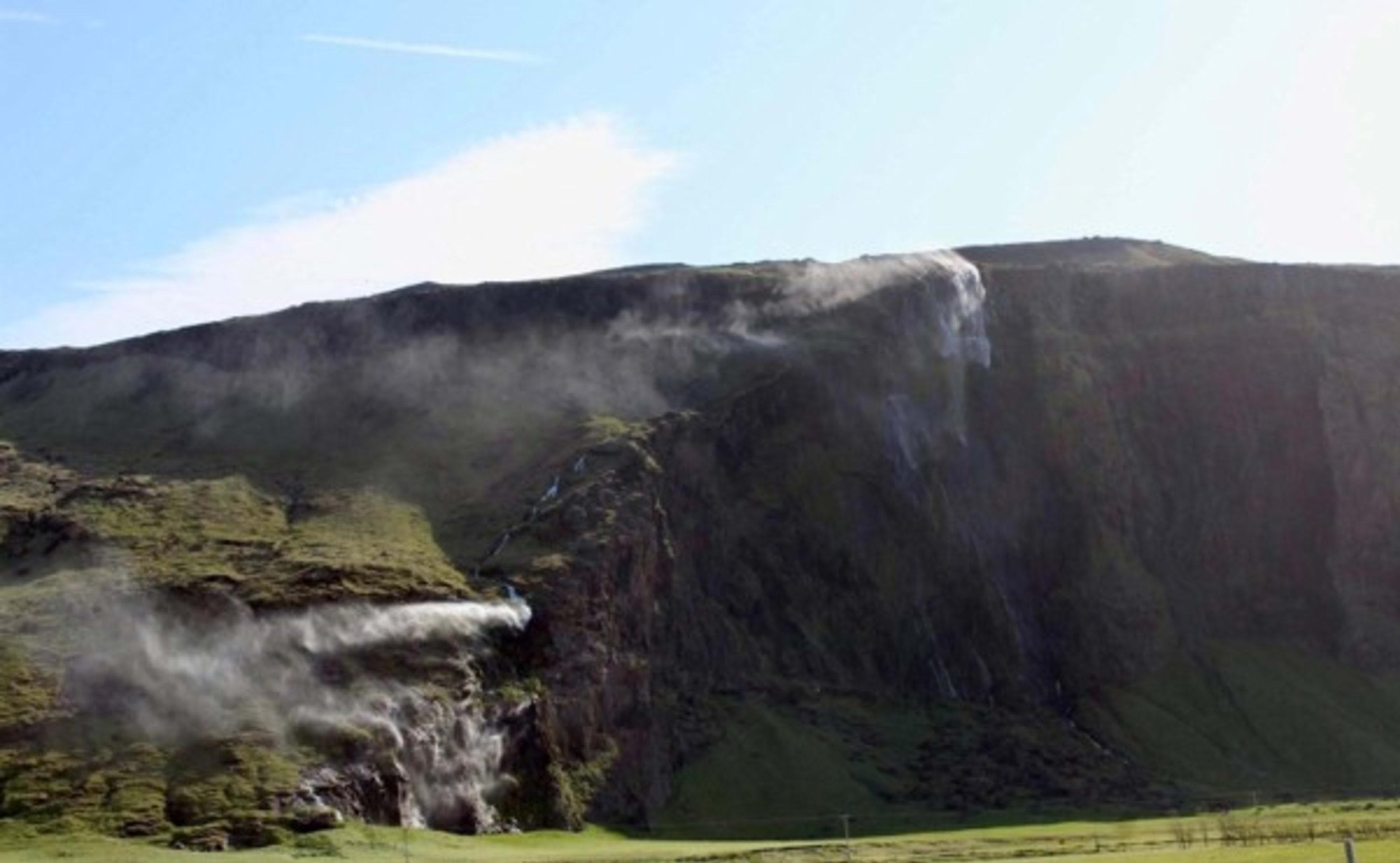 windy waterfall iceland