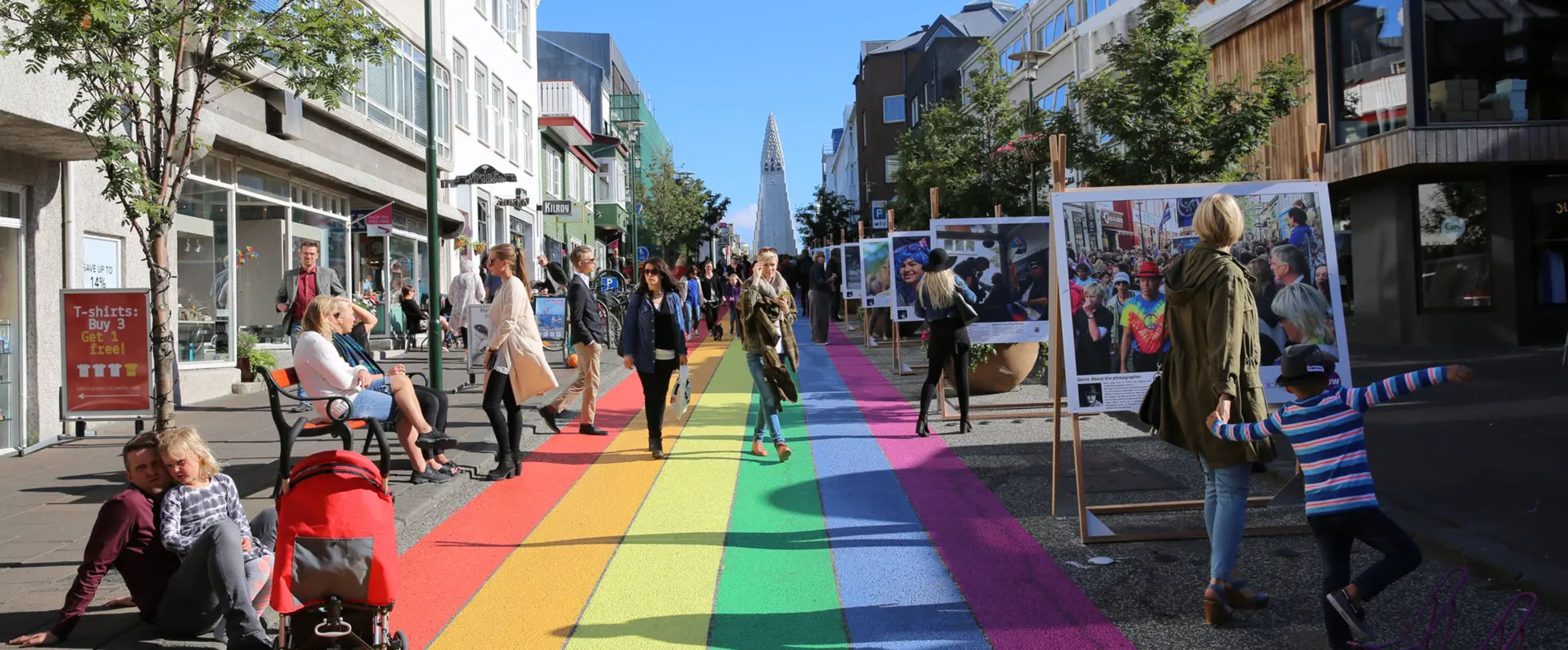 Rainbow street of Skolavordustigur in Reykjavik