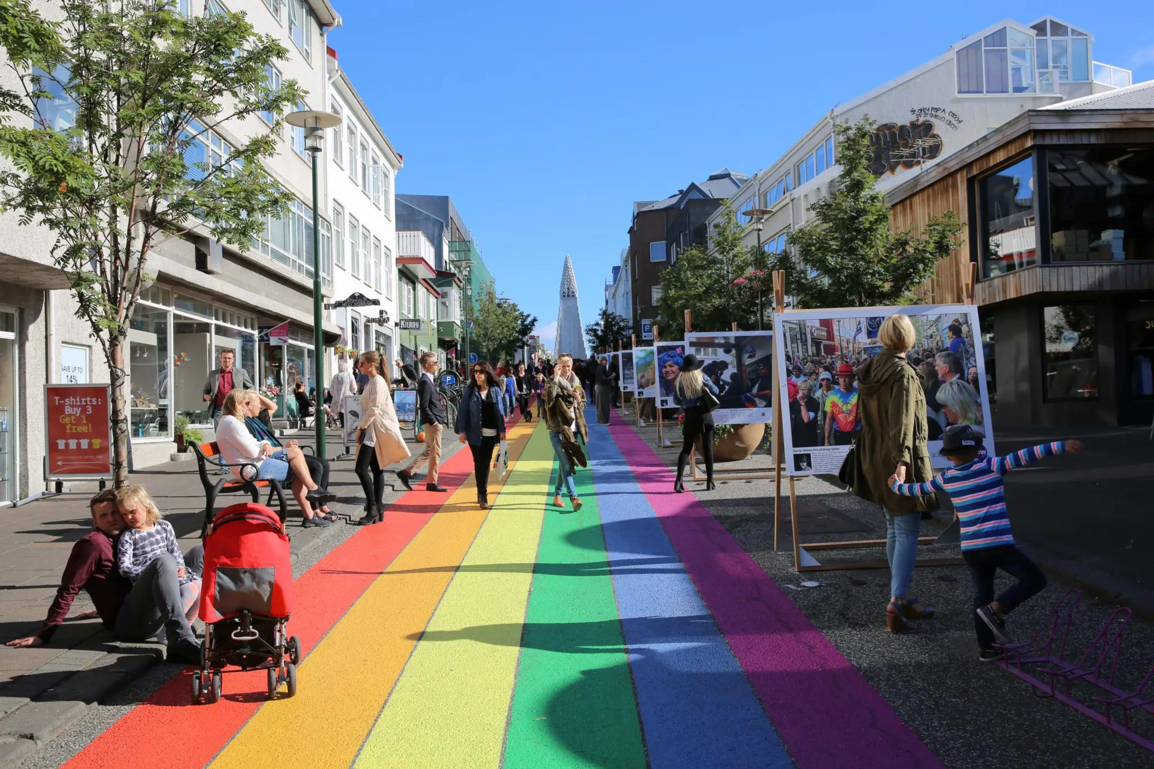 Skólavörðustígur or the rainbow street in Reykjavik, Iceland