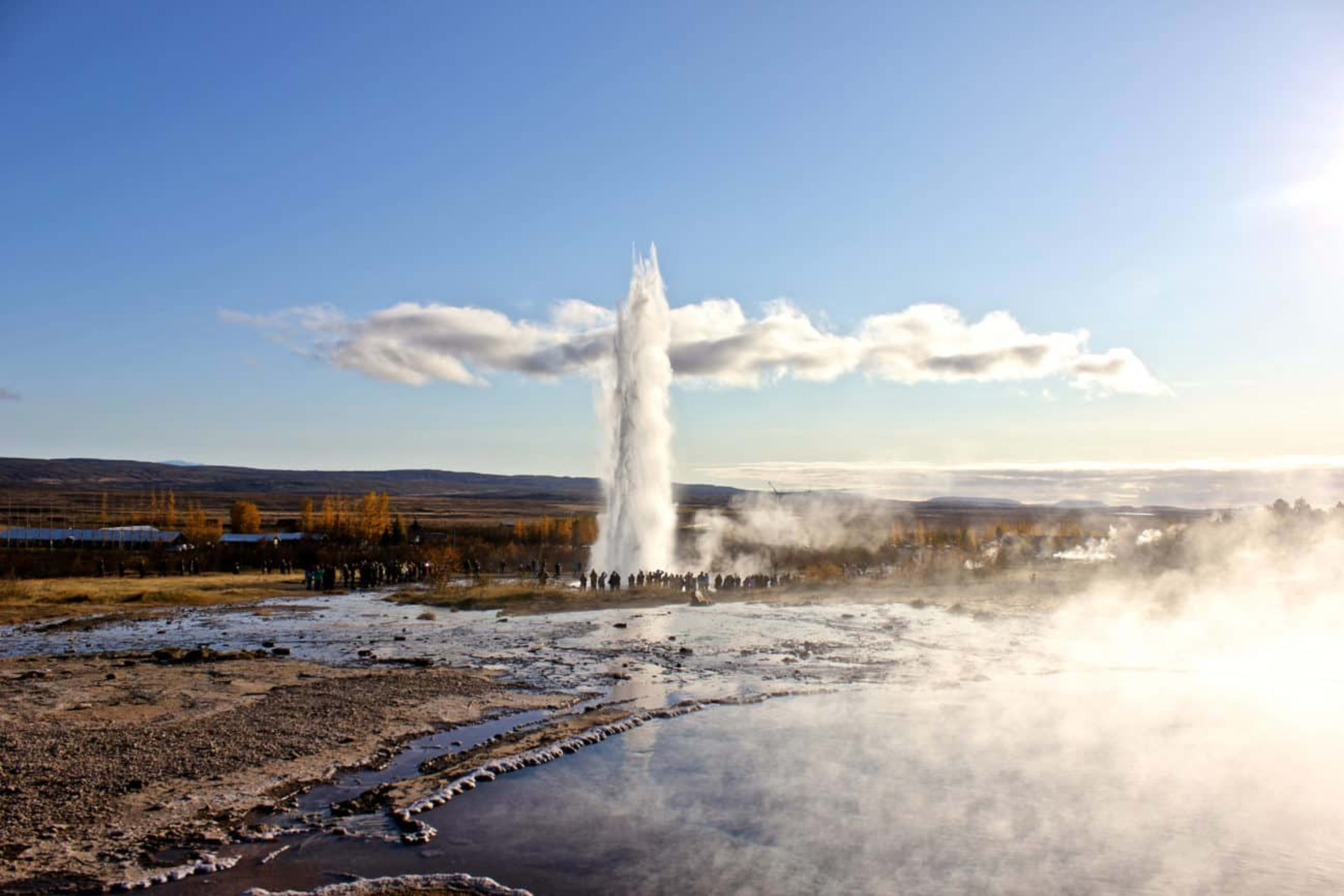 Strokkur erupting at Geysir Hot Springs on Golden Circle