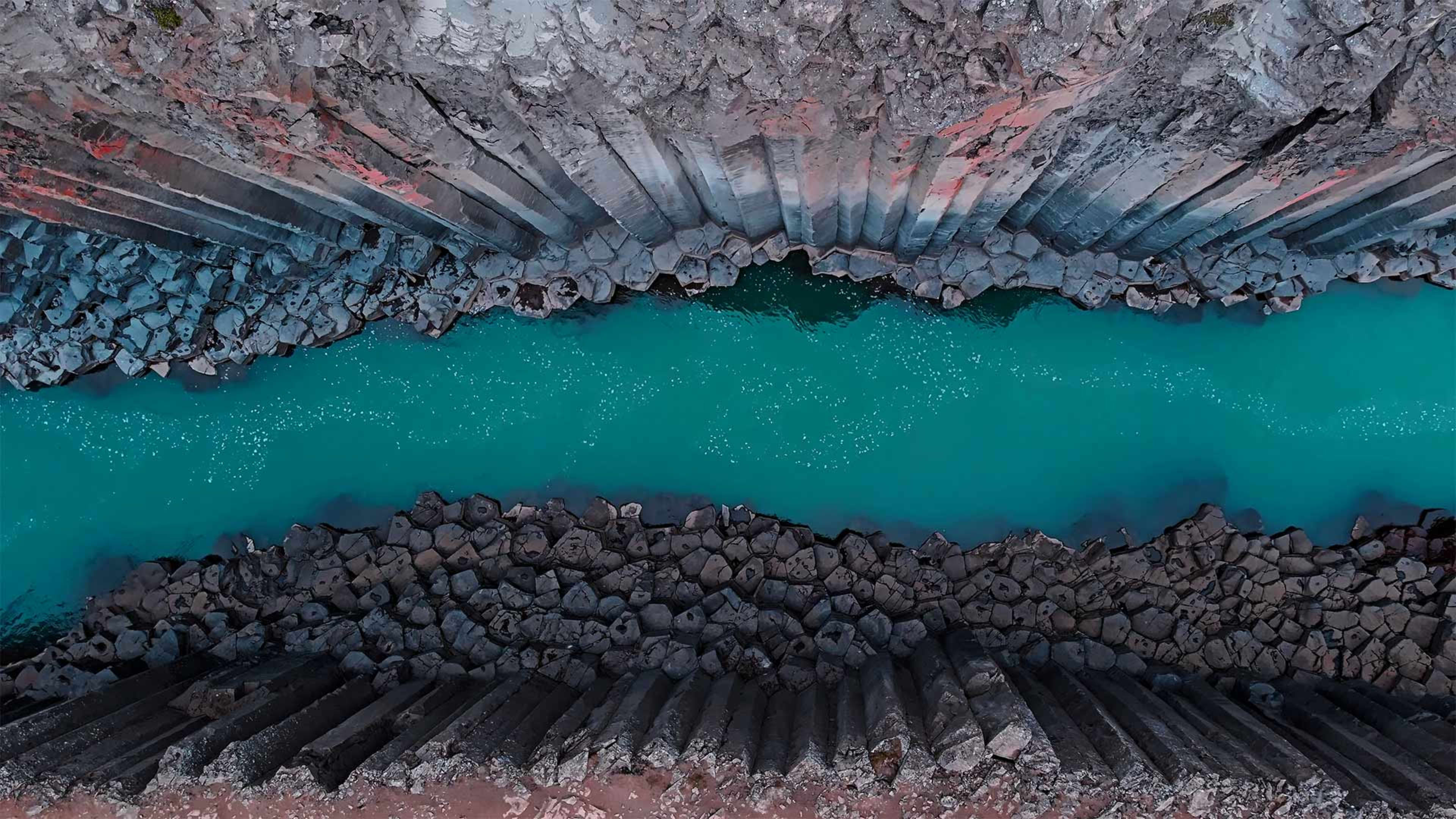 Close-up of basalt columns at Stuðlagil Canyon