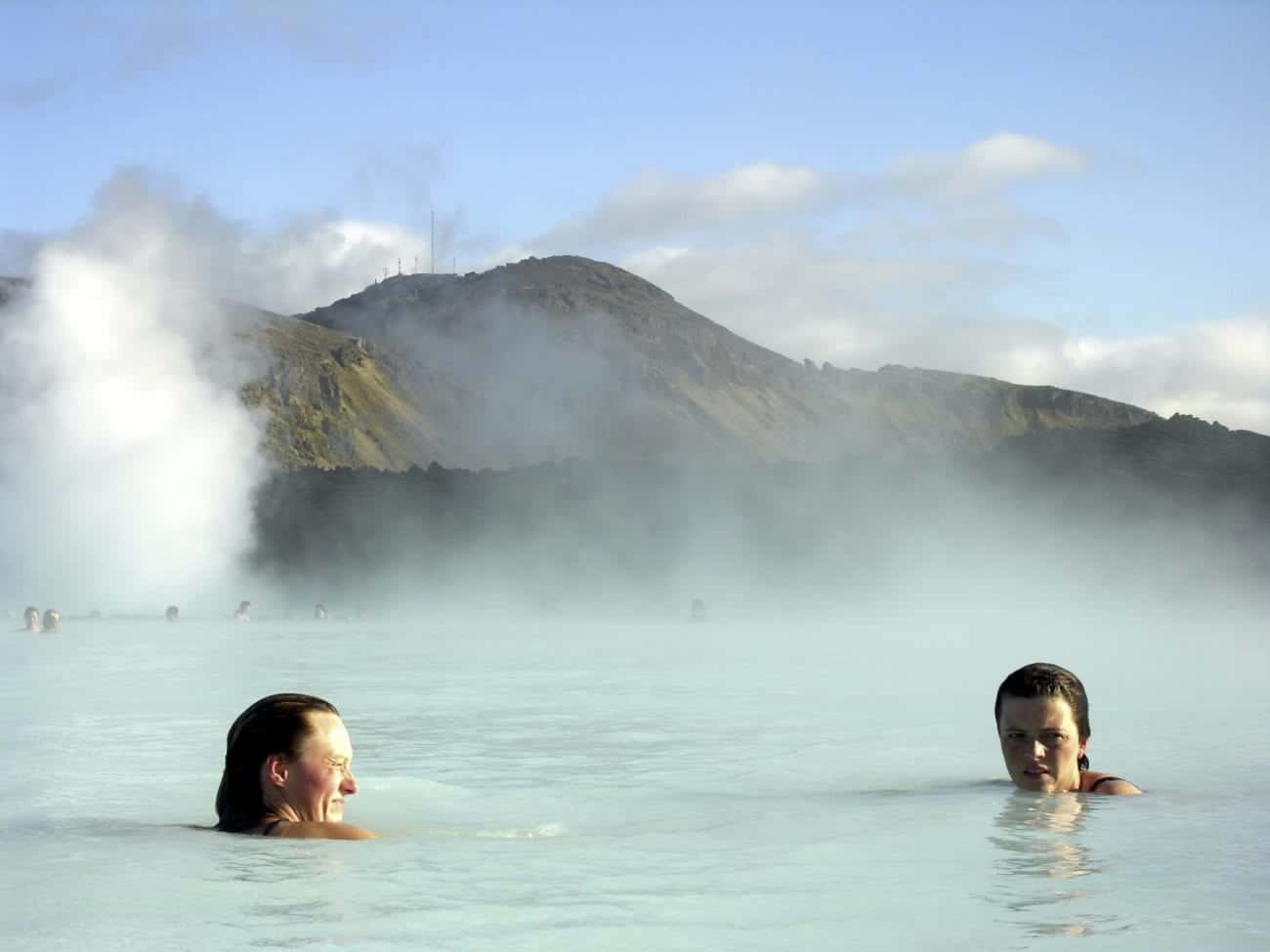 Women relaxing at Blue Lagoon hot spring