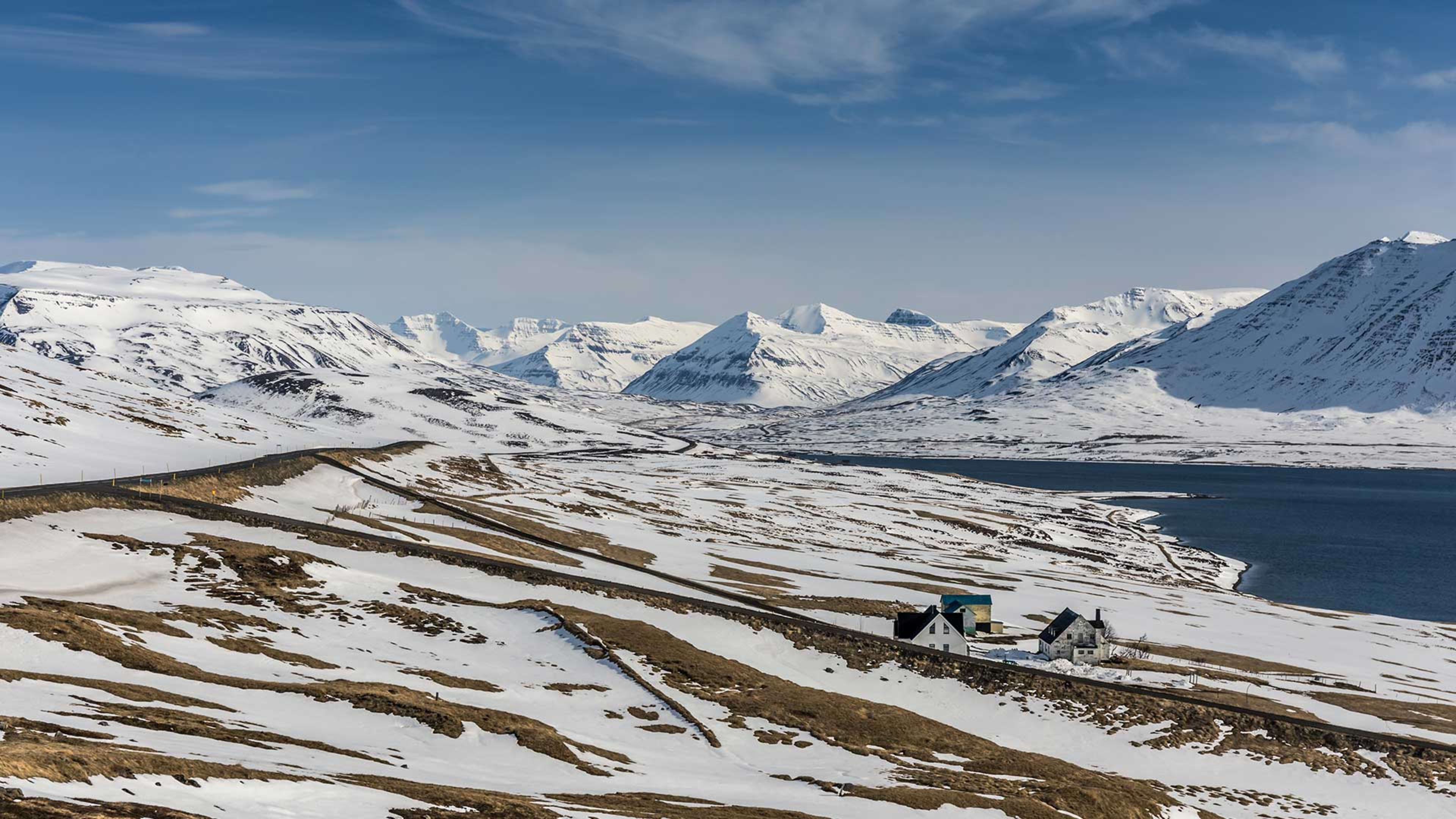 Winter view over Eyjafjörður with mountains