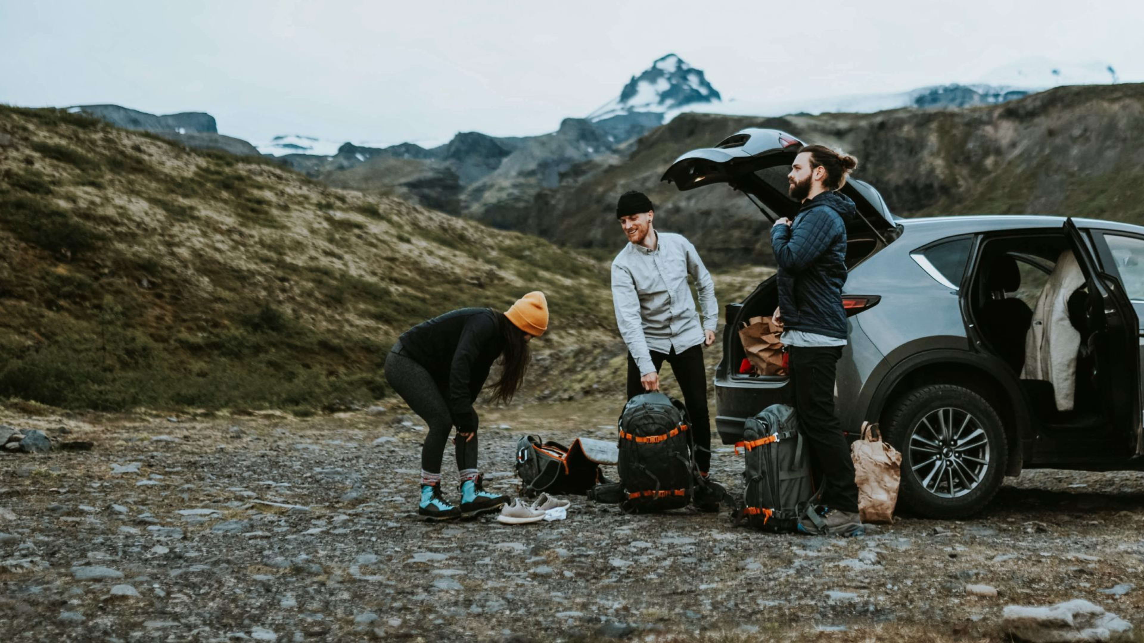 A group of hikers getting ready