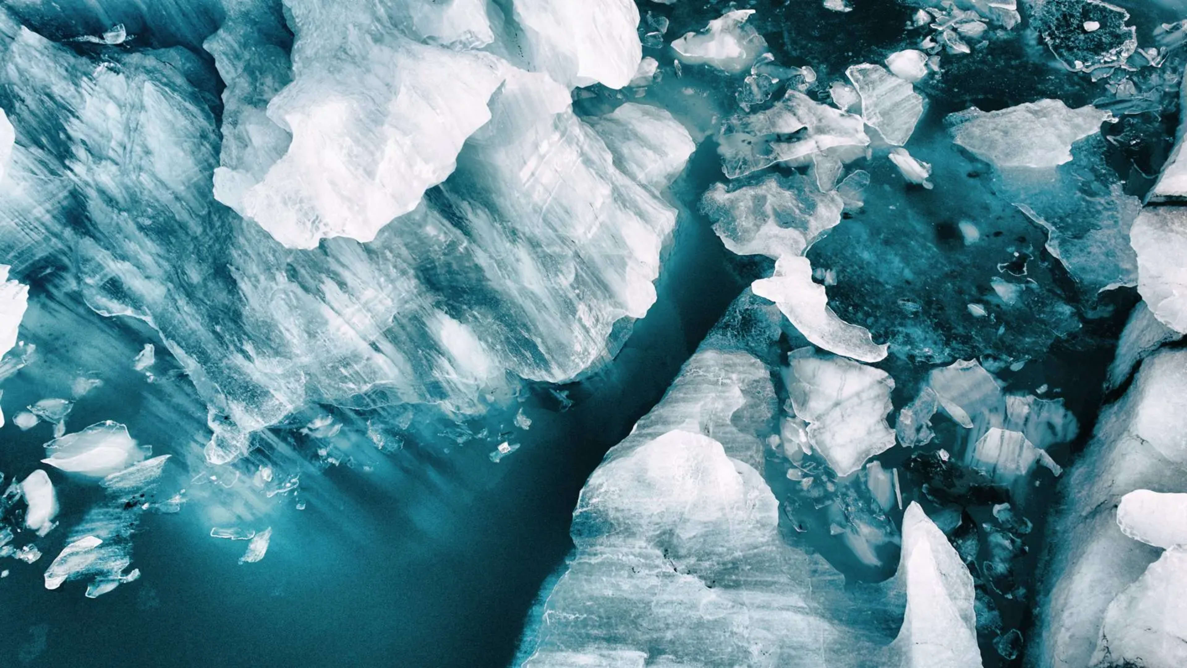 Ariel view of Icebergs in Iceland