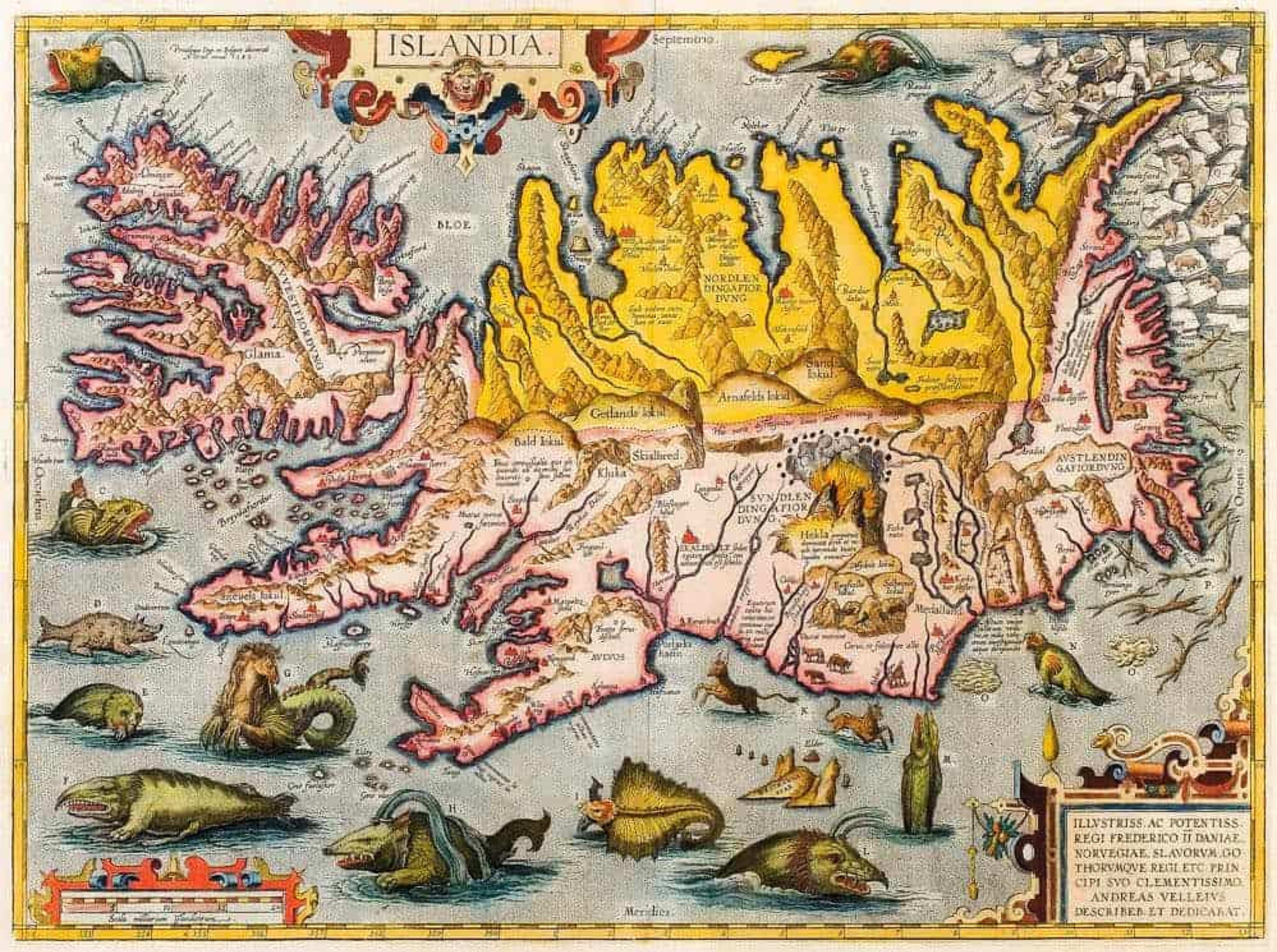 Map of Iceland featuring mythical creatures