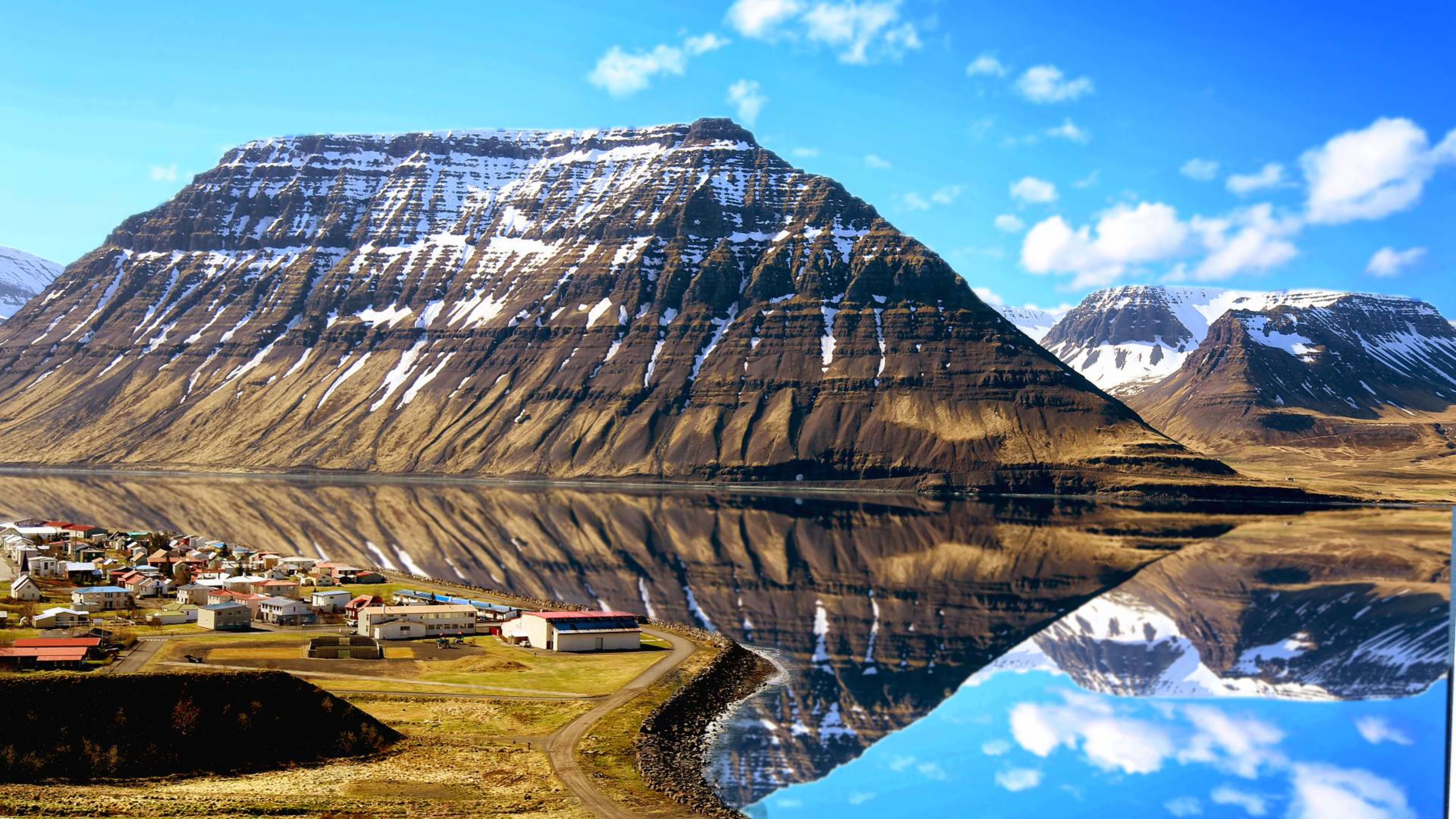 The town of Ísafjörður in the Westfjords on a sunny day