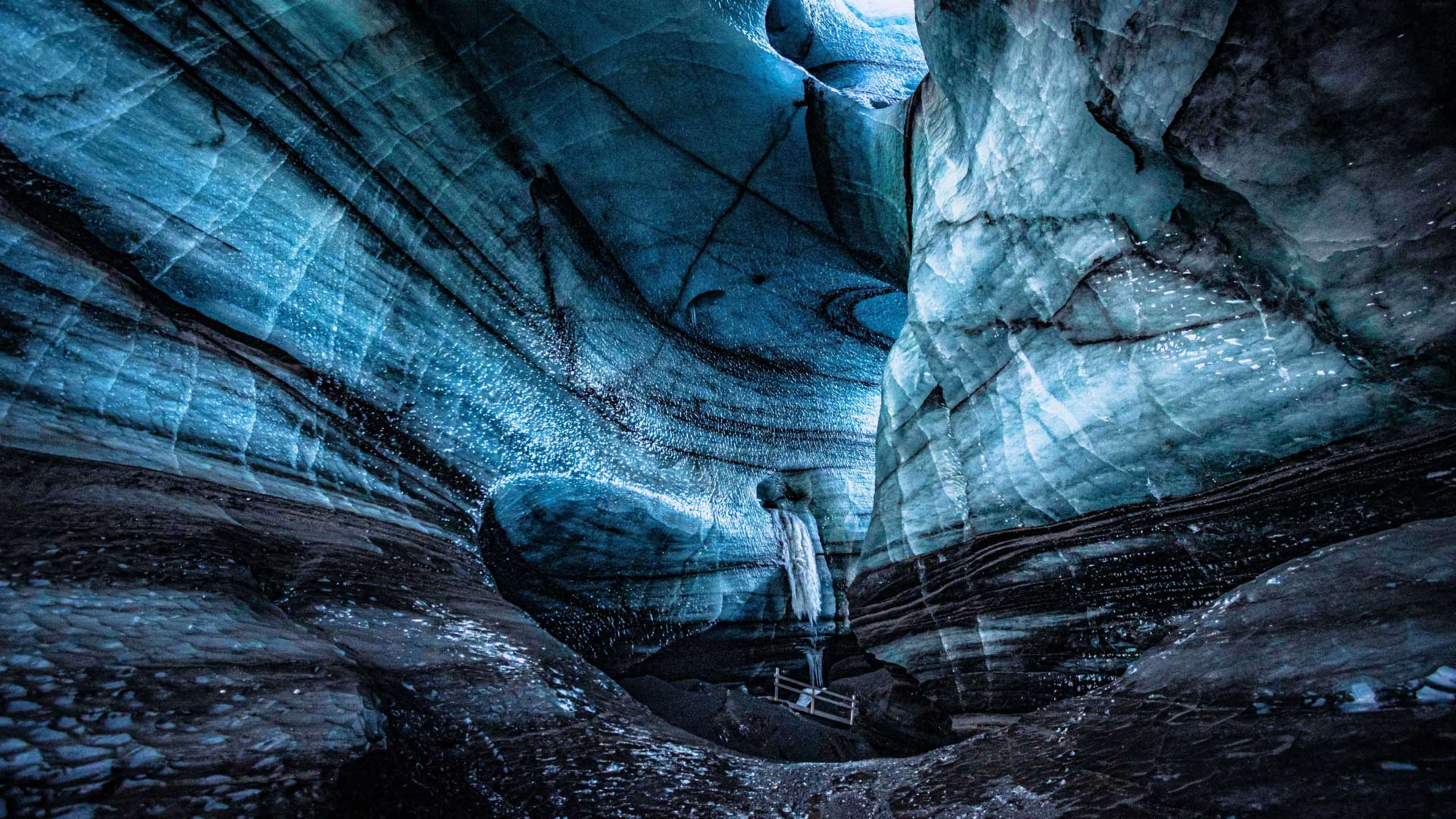 Blue glacial walls of the Katla ice cave