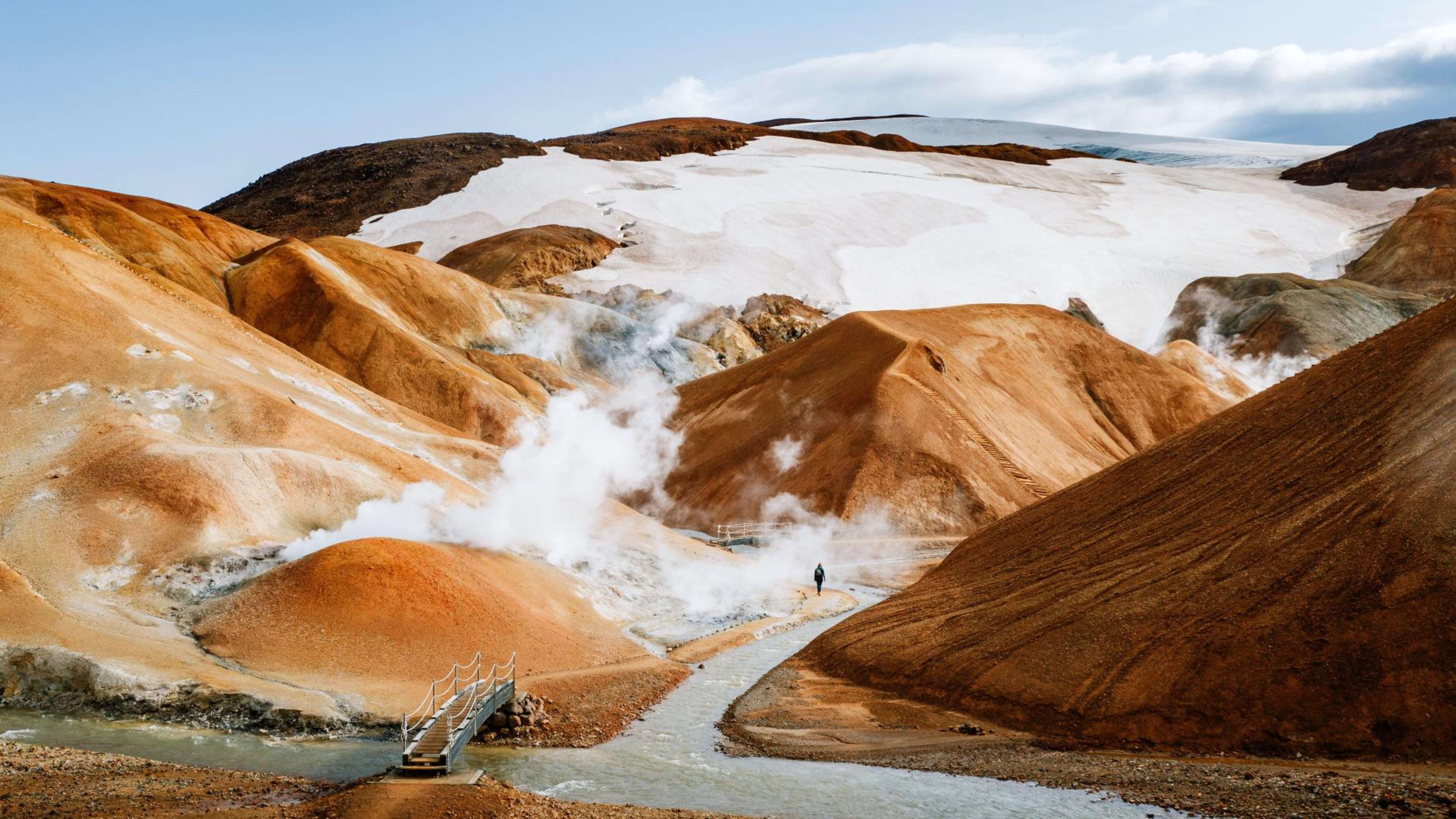 A person walking around Kerlingarfjöll in the Icelandic highlands