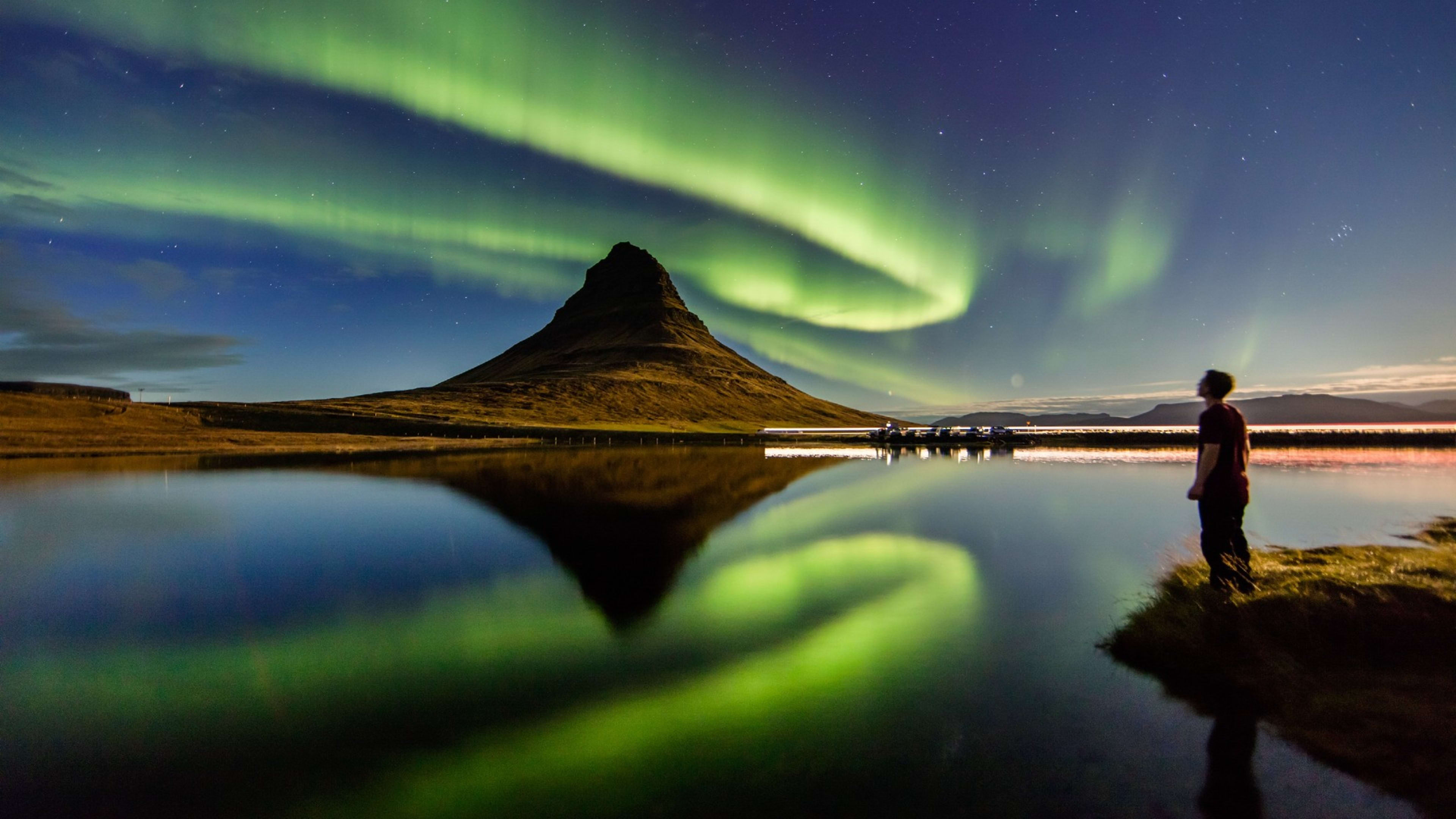 Northern Lights over Kirkjufell mountain in West Iceland