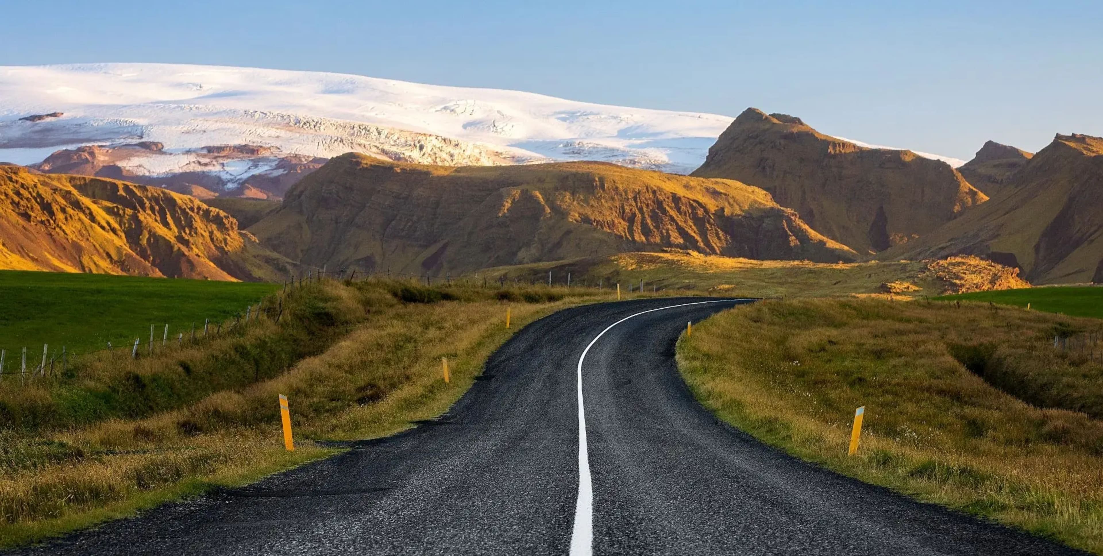 Open road with Iceland glacier in background