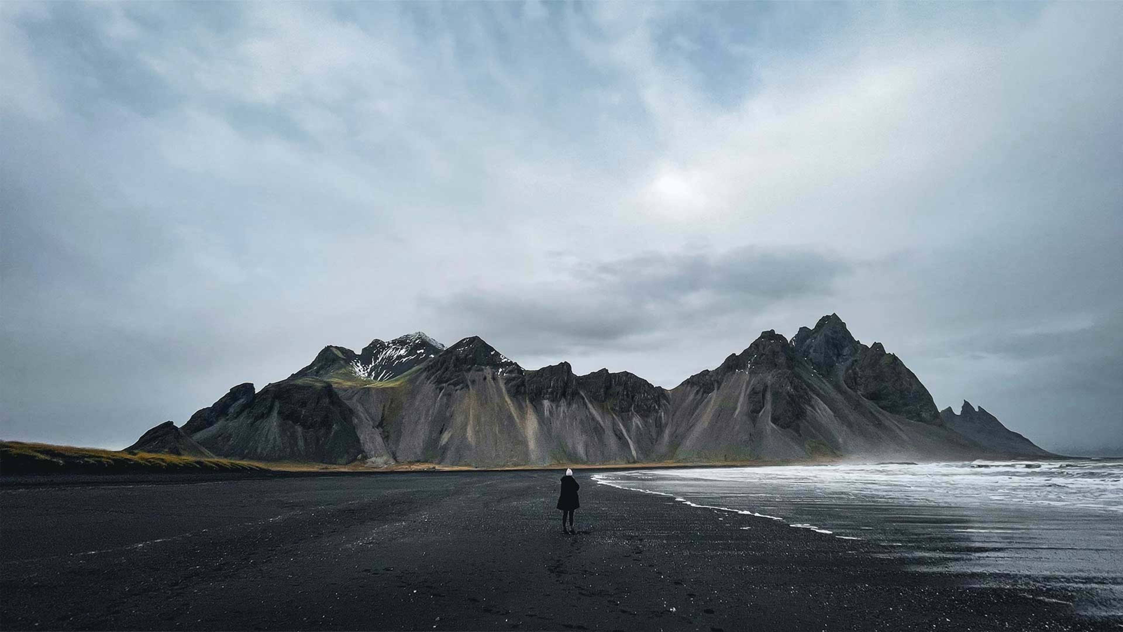 View of Vestrahorn mountain from a beach on Stokksnes Peninsula