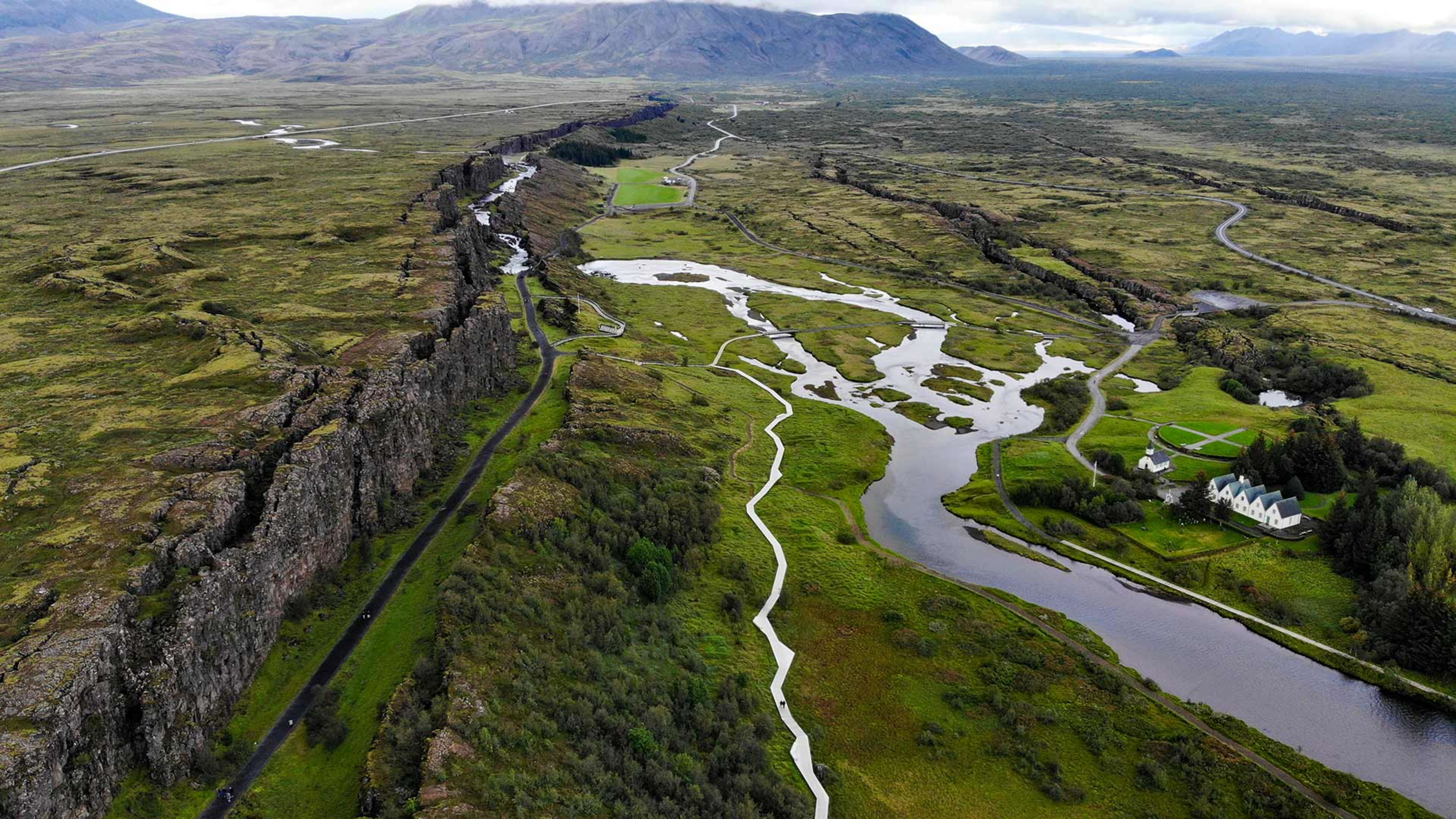 Aerial view over Þingvellir National Park
