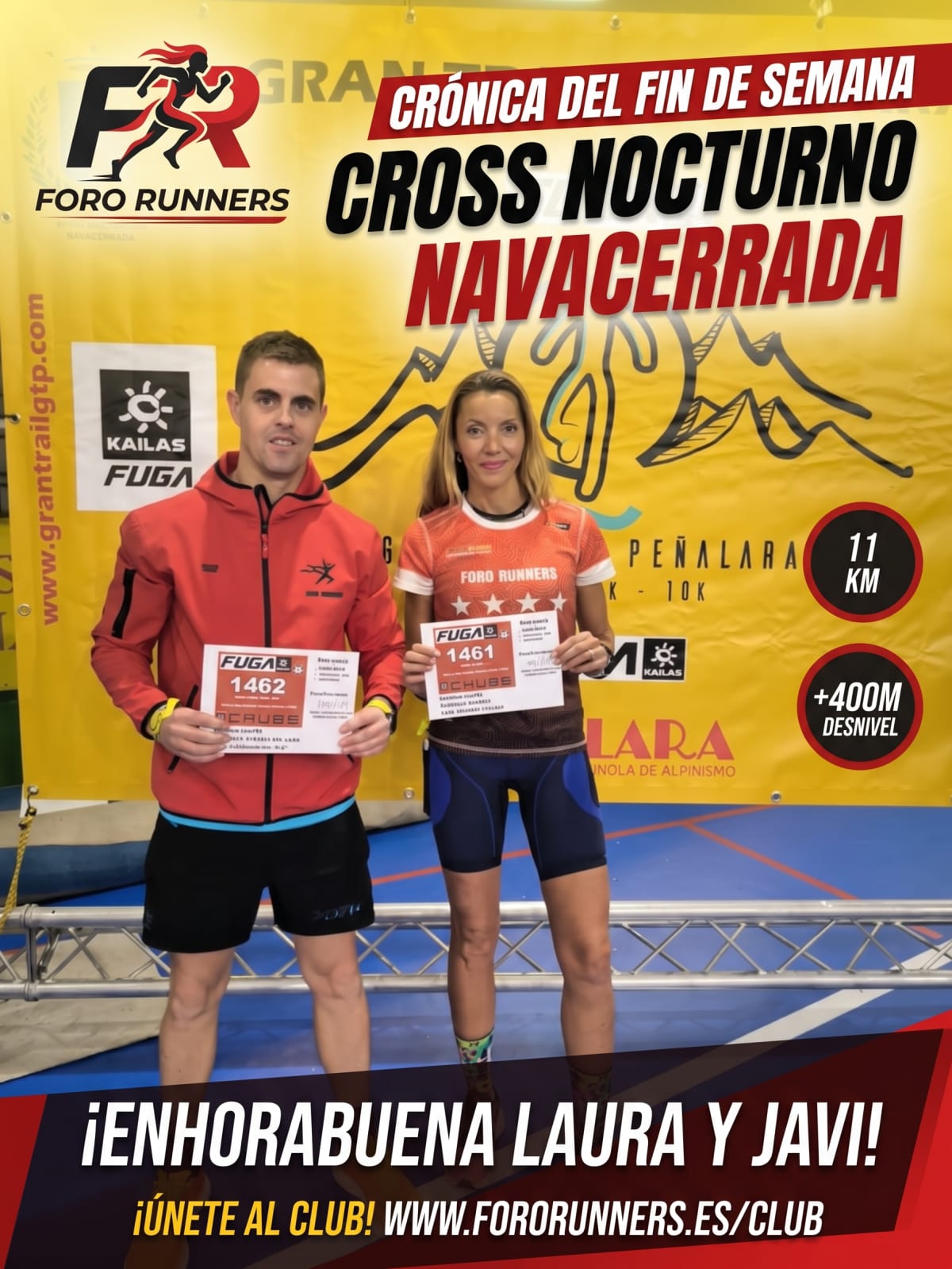 Laura y Javi, del Club Foro Runners, brillan en el Cross Nocturno de Navacerrada