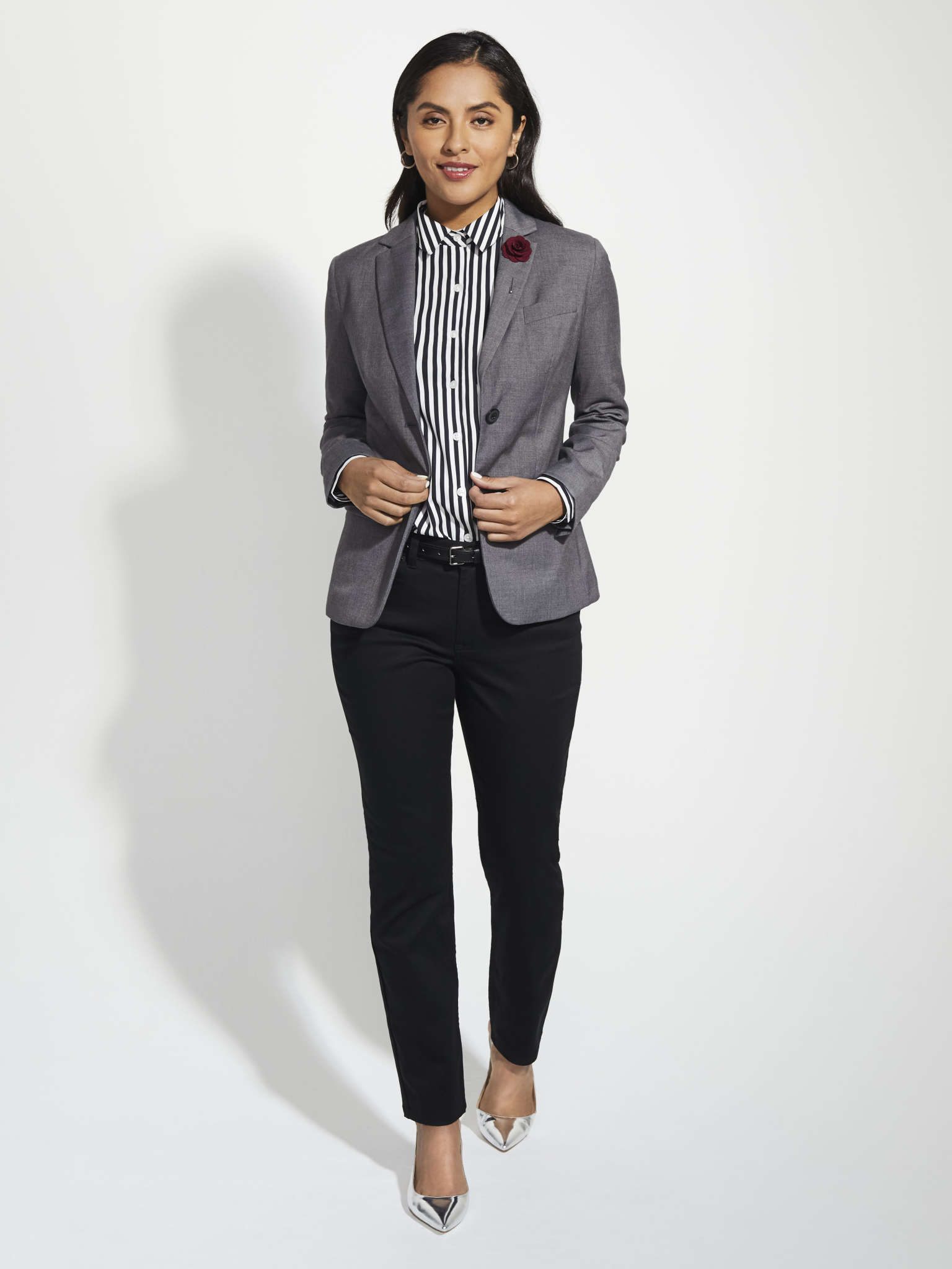 Metro II Blazer - Empire Grey on model at front desk