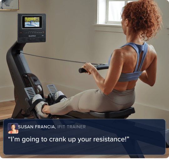 woman exercising on the nordictrack rw600 rower in her home