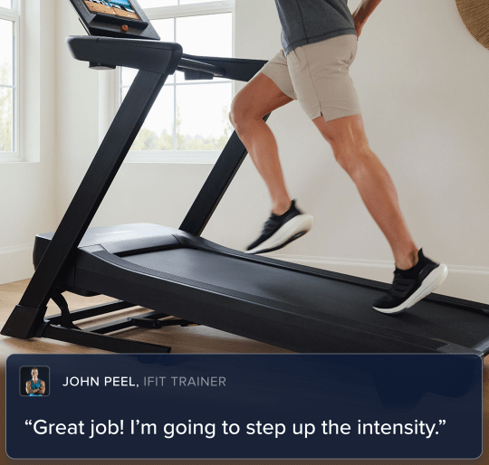 man running on the exp 14i treadmill
