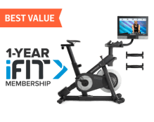studio shot of NEW S22i Bike + 1-Year iFIT (Save $72) in a bright room