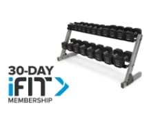 studio shot of Premium Dumbbell Set & Dumbbell Rack in a bright room