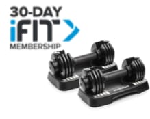 studio shot of SpeedWeight Adjustable Dumbbells in a bright room
