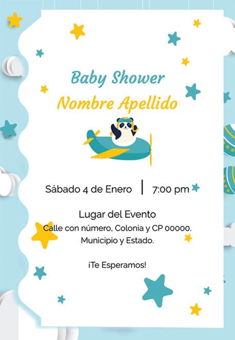 Plantillas de invitación a Baby Shower editables