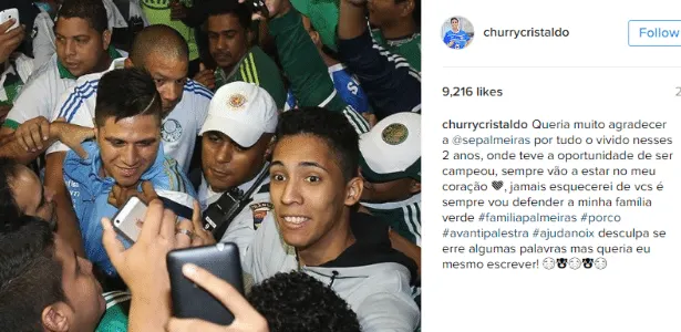 Cristaldo se despede do Palmeiras e declara amor à 