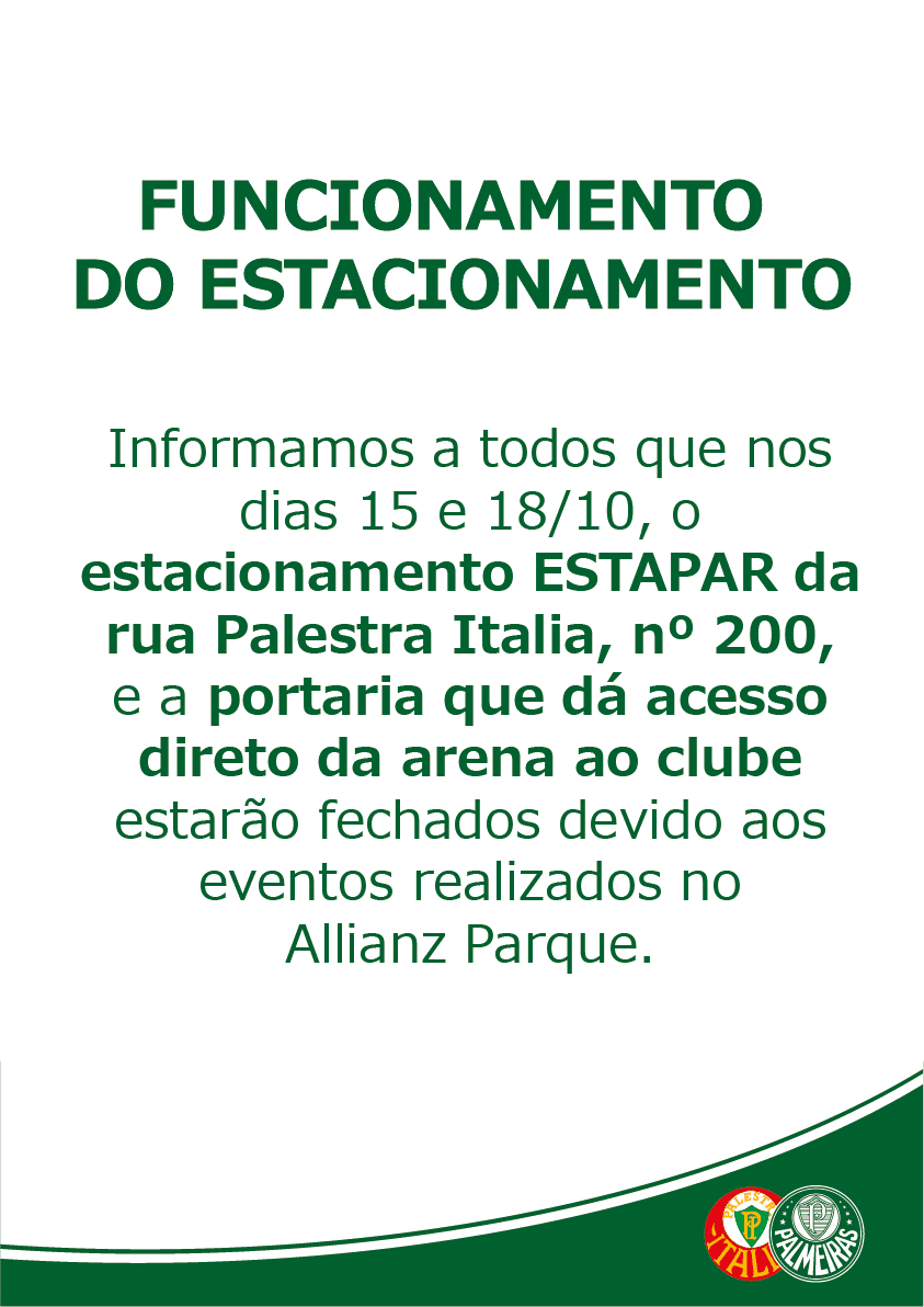 Aviso aos associdos: funcionamento da portaria do Allianz Parque em dias de show