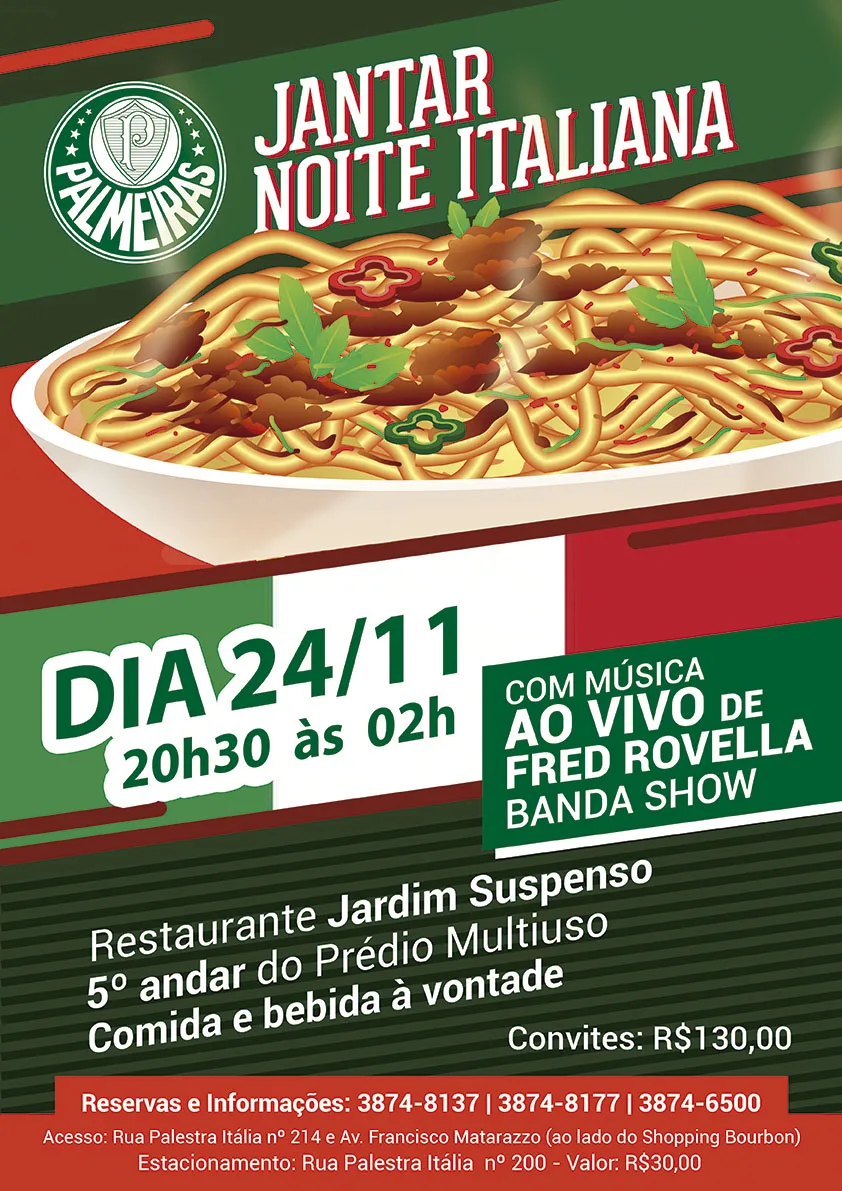 Garanta seu convite para o jantar Noite Italiana no Palmeiras