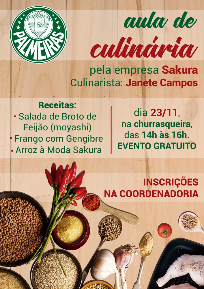 Não perca: aula de culinária gratuita para associados na churrasqueira do Palmeiras