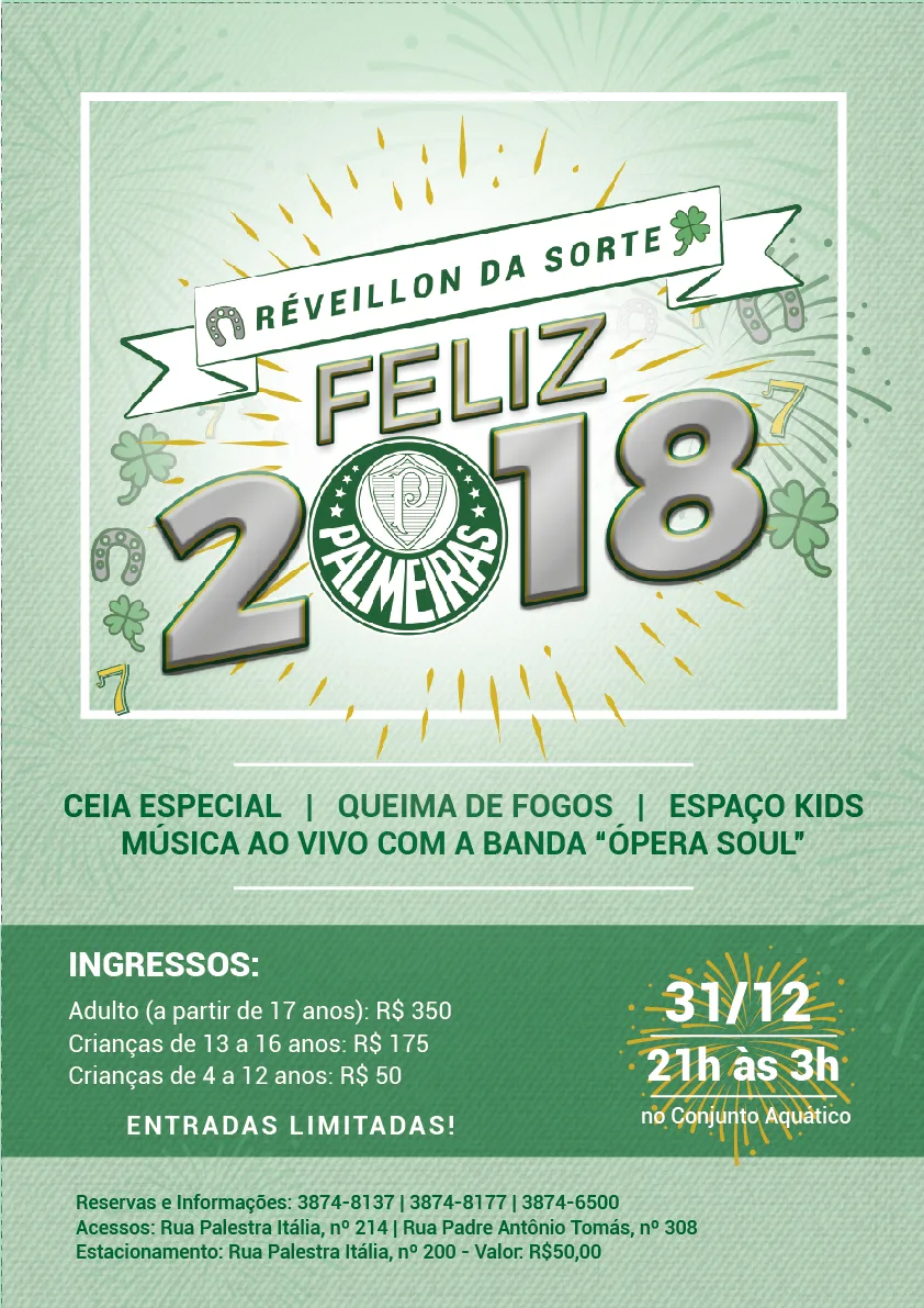 Palmeiras promove festa de Réveillon com jantar e queima de fogos no clube; convites à venda