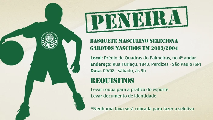 Basquete do Palmeiras faz peneira para nascidos em 2003 e em 2004